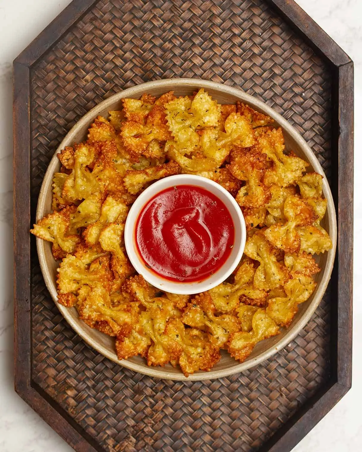 Air Fryer Pasta Chips with Dipping Sauce