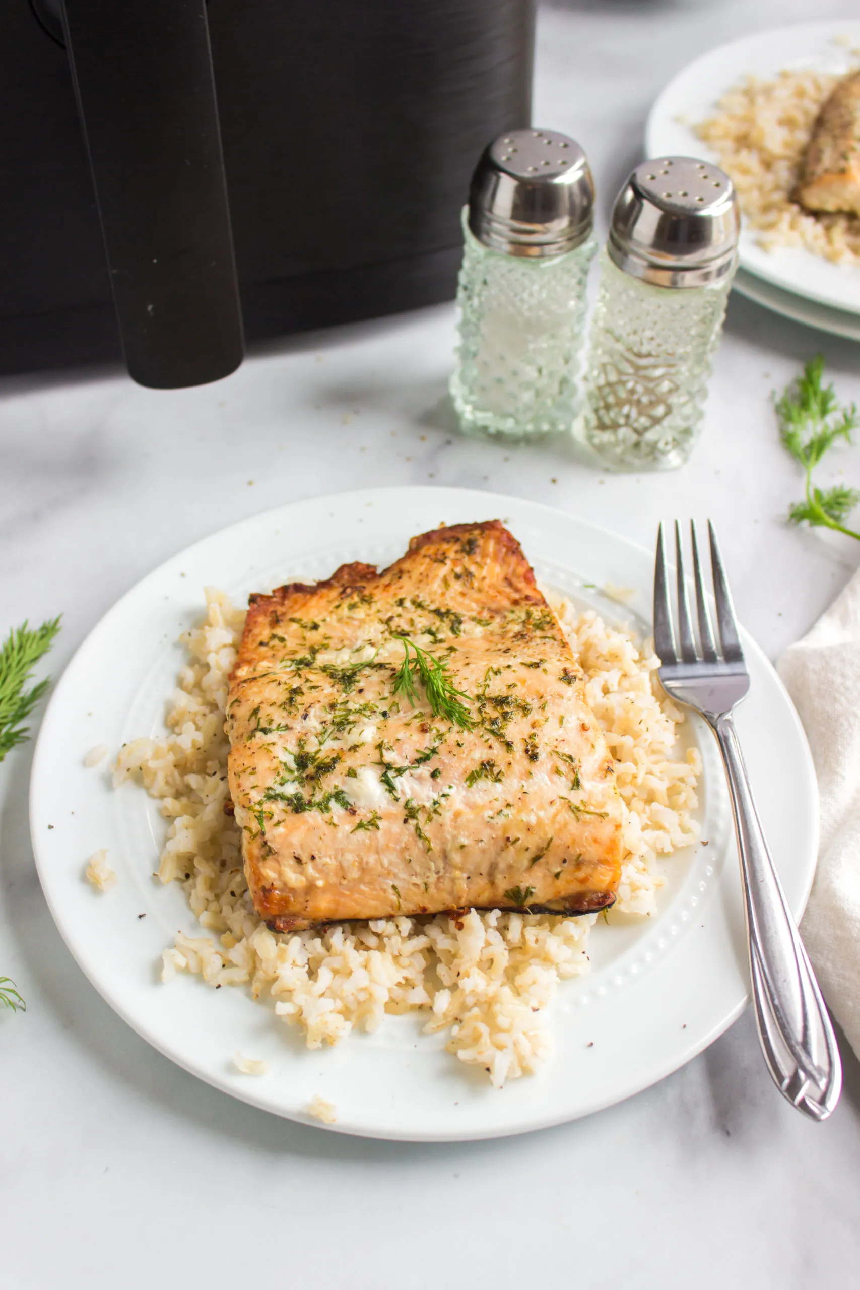 Air Fryer Salmon with Dill Butter Sauce