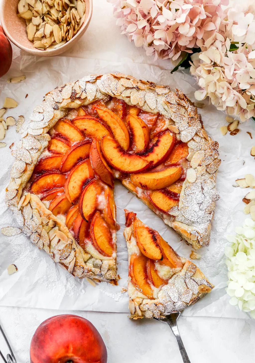 Almond Peach Pie with Vanilla Bean Mascarpone Cream