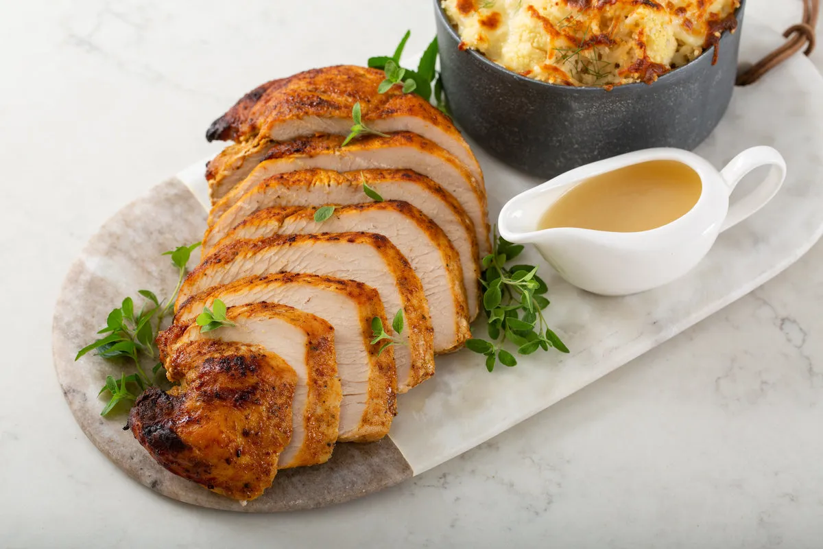 Applewood Smoked Turkey Breast with Cider Bourbon Gravy