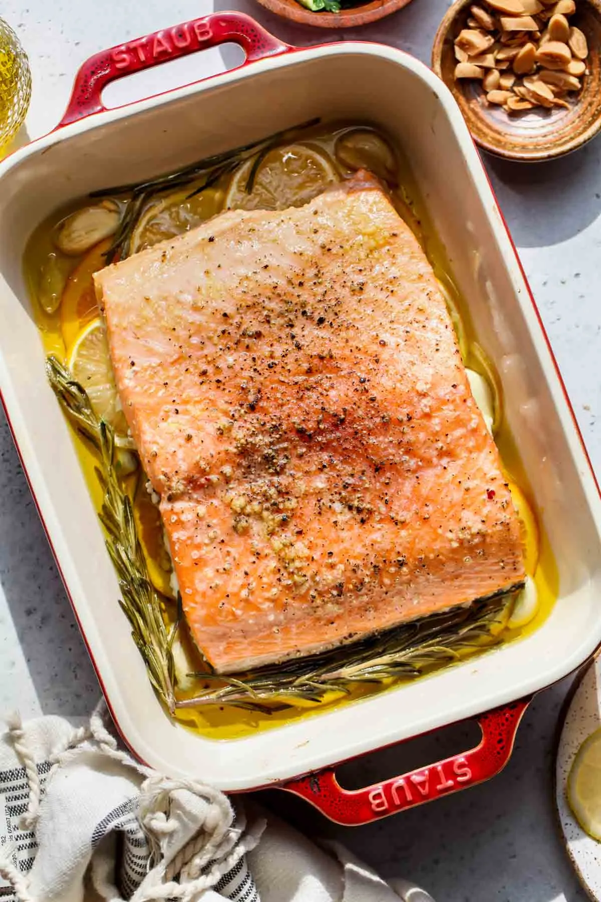 Aromatic Slow Roasted Salmon with Tomatoes, Garlic, and Ginger Tadka