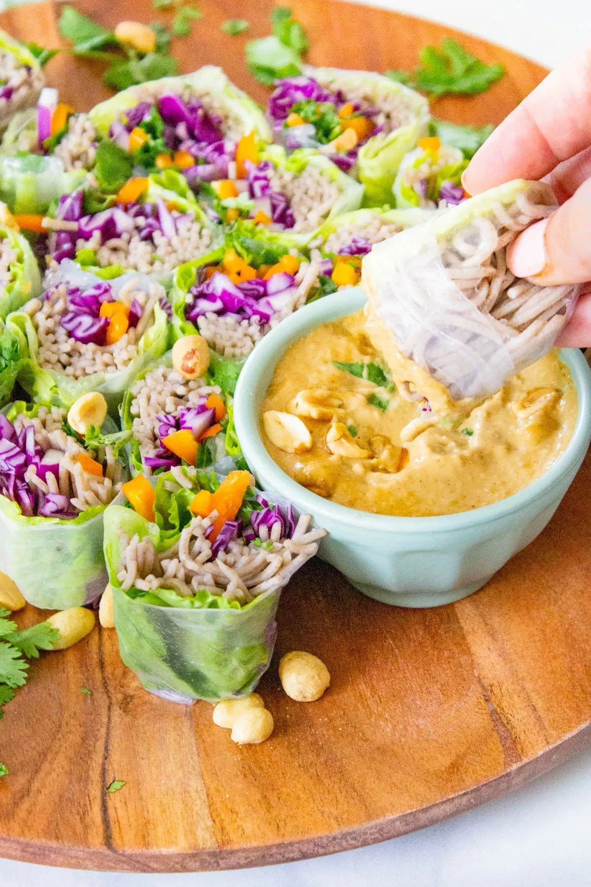 Asparagus Chard Soba Summer Rolls with Spicy Peanut Sauce