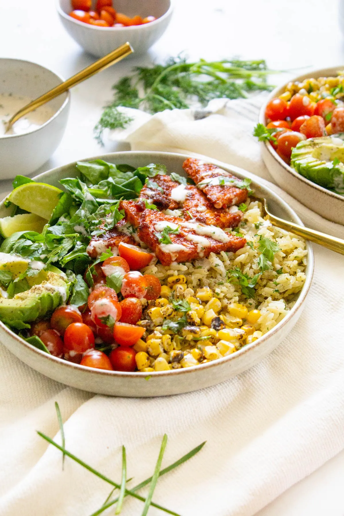 BBQ Tempeh Bowls with Garlic Herb Rice