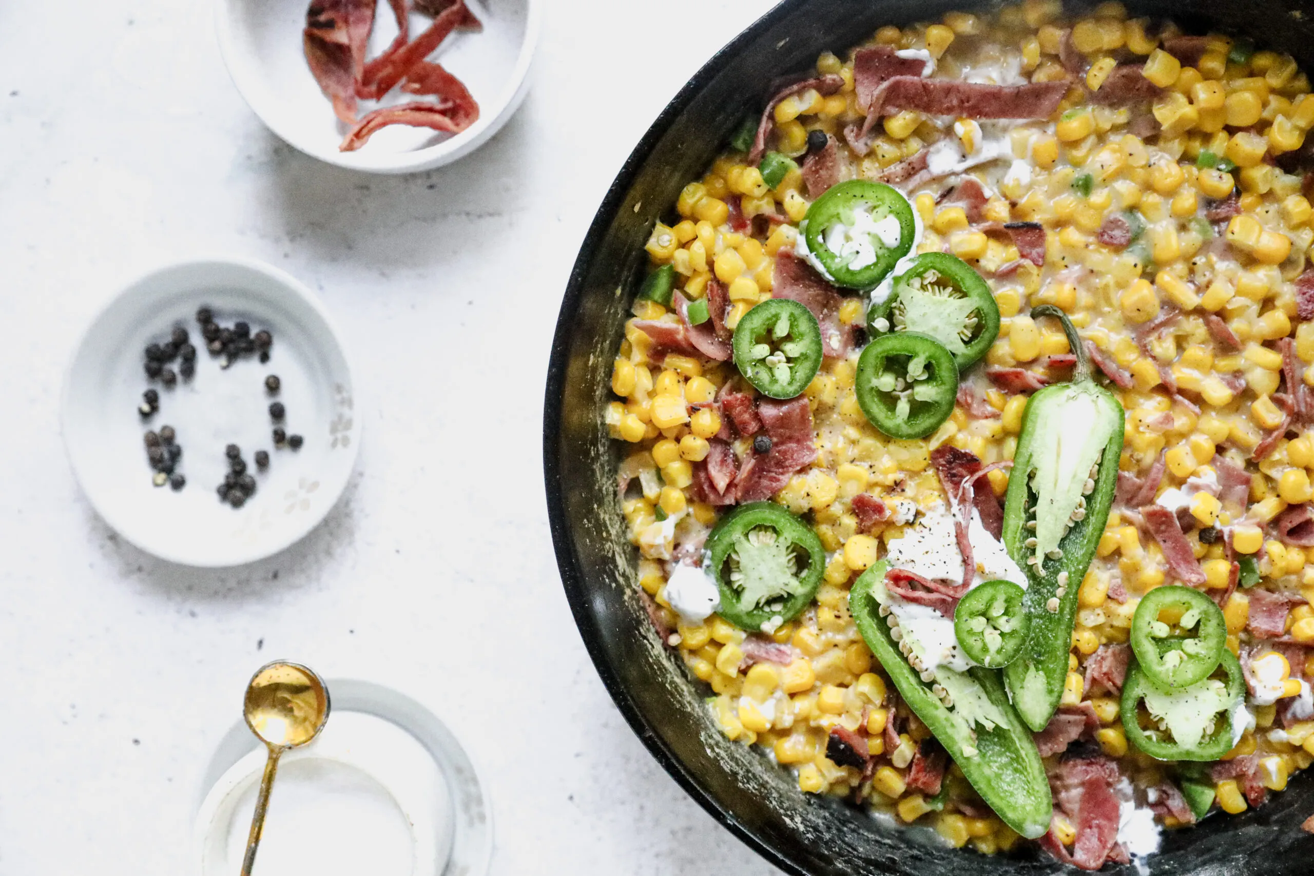 Bacon Jalapeno Popper Creamed Corn Gratin