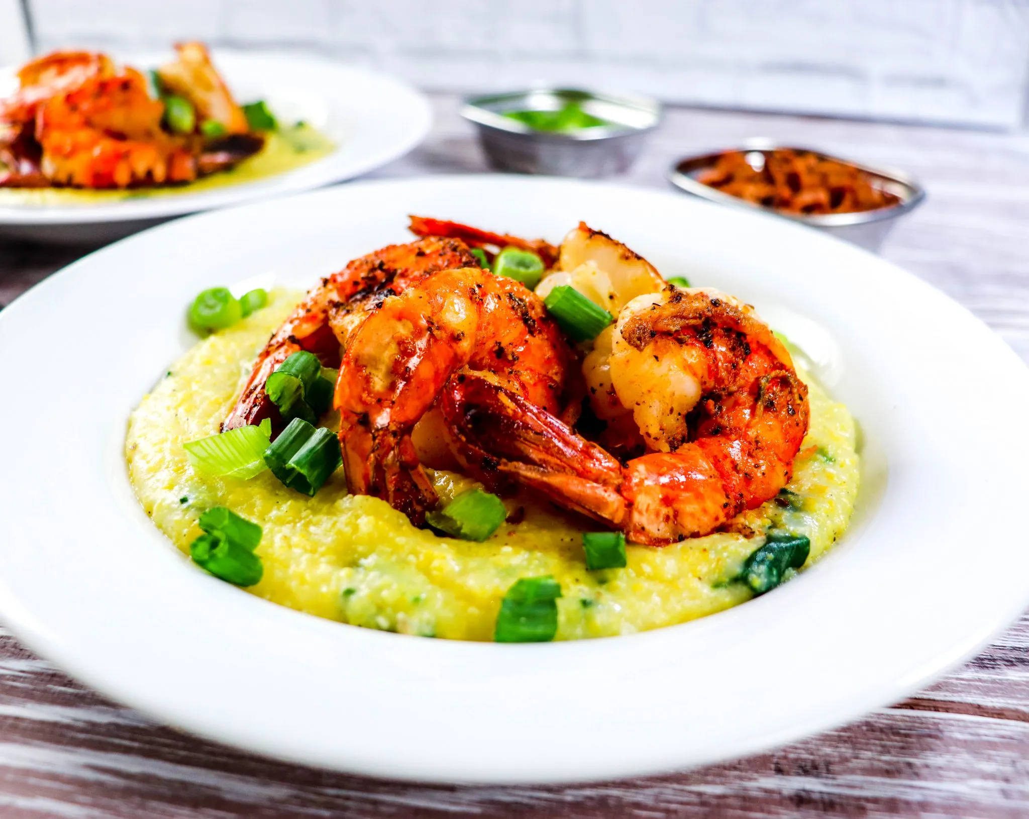 Baked Cheese Grits with Herbed Creole Shrimp Topping