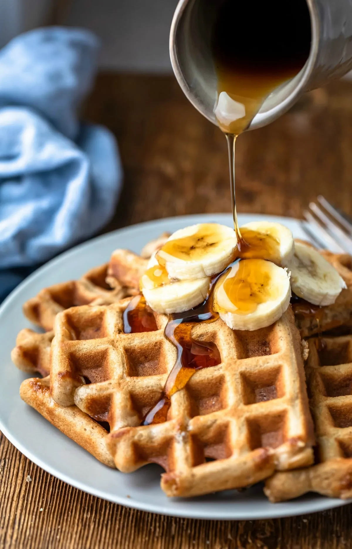 Banana Bread Waffles with Maple Nut Cream Cheese Spread