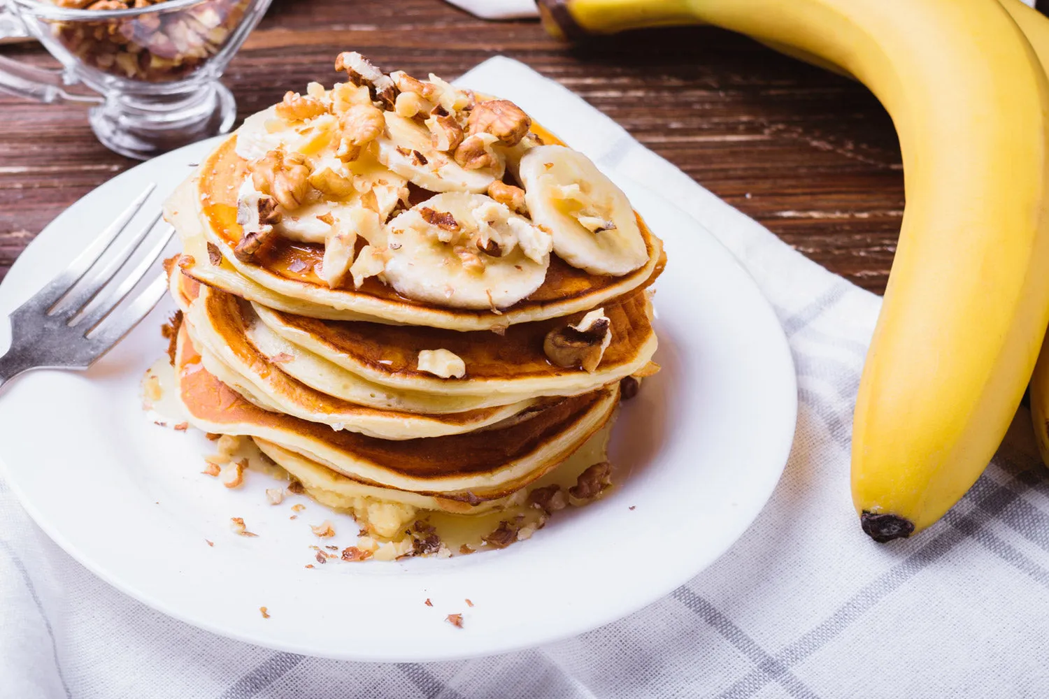 Banana Walnut Protein Pancakes