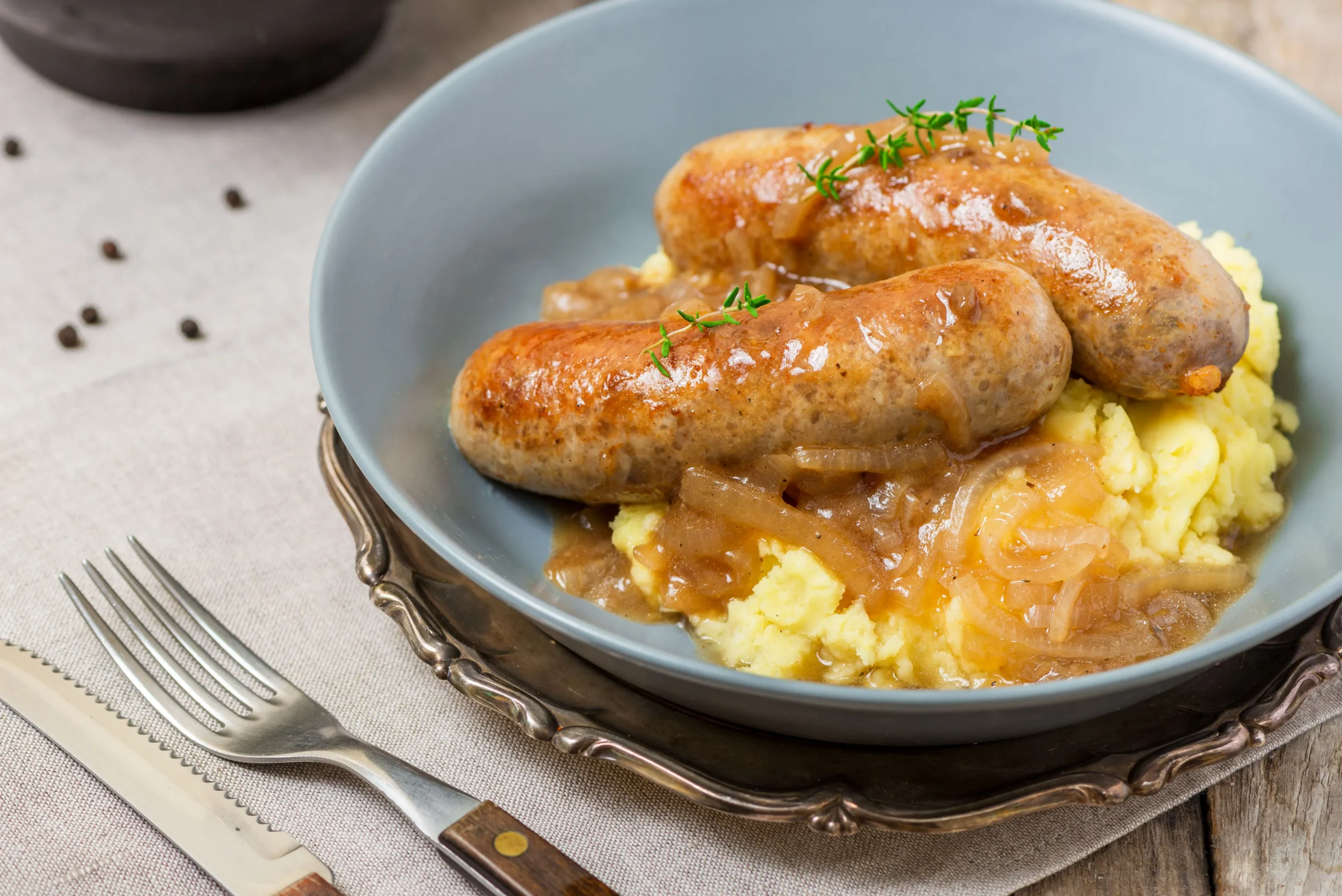 Bangers and Mash with Onion Gravy