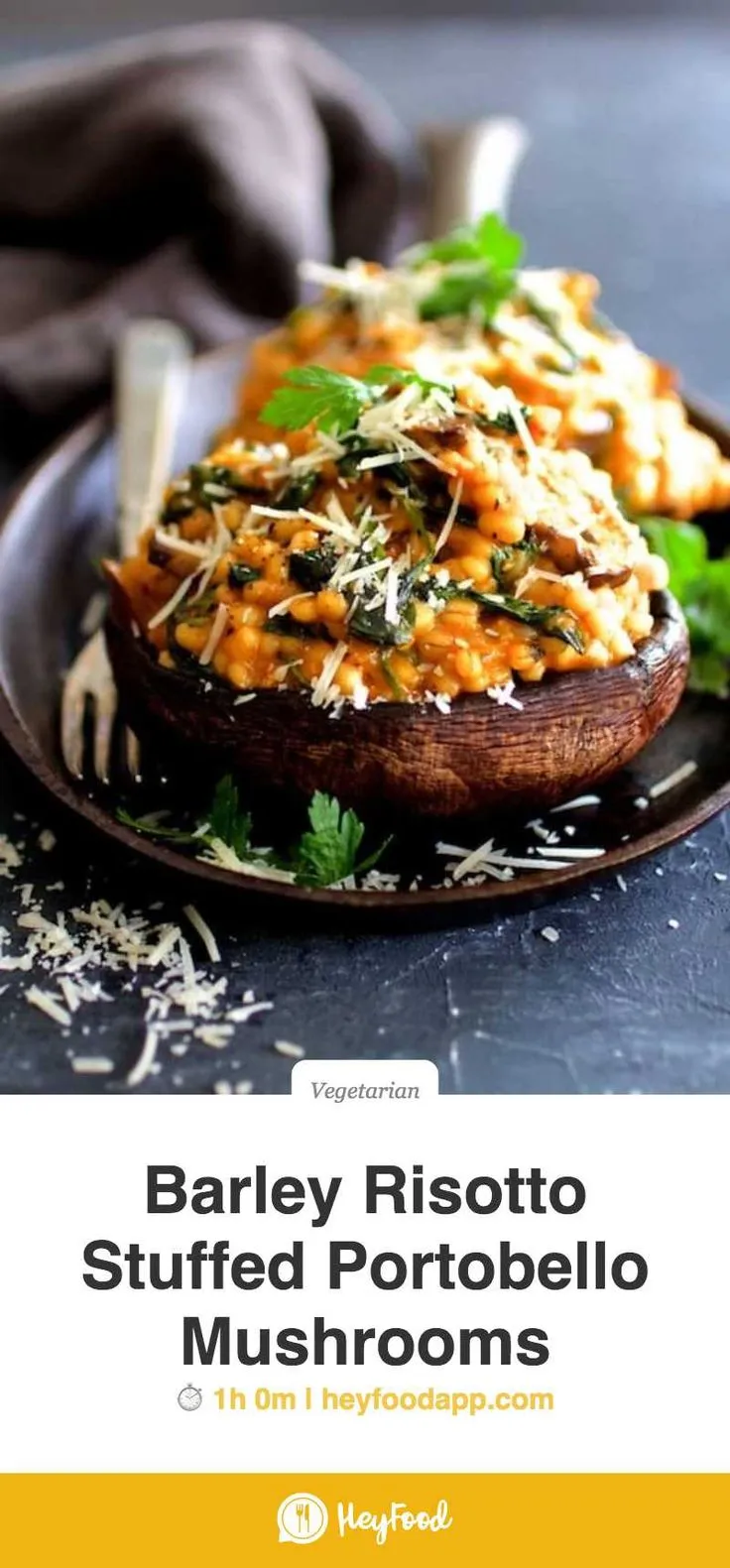 Barley Risotto Stuffed Portobello Mushrooms