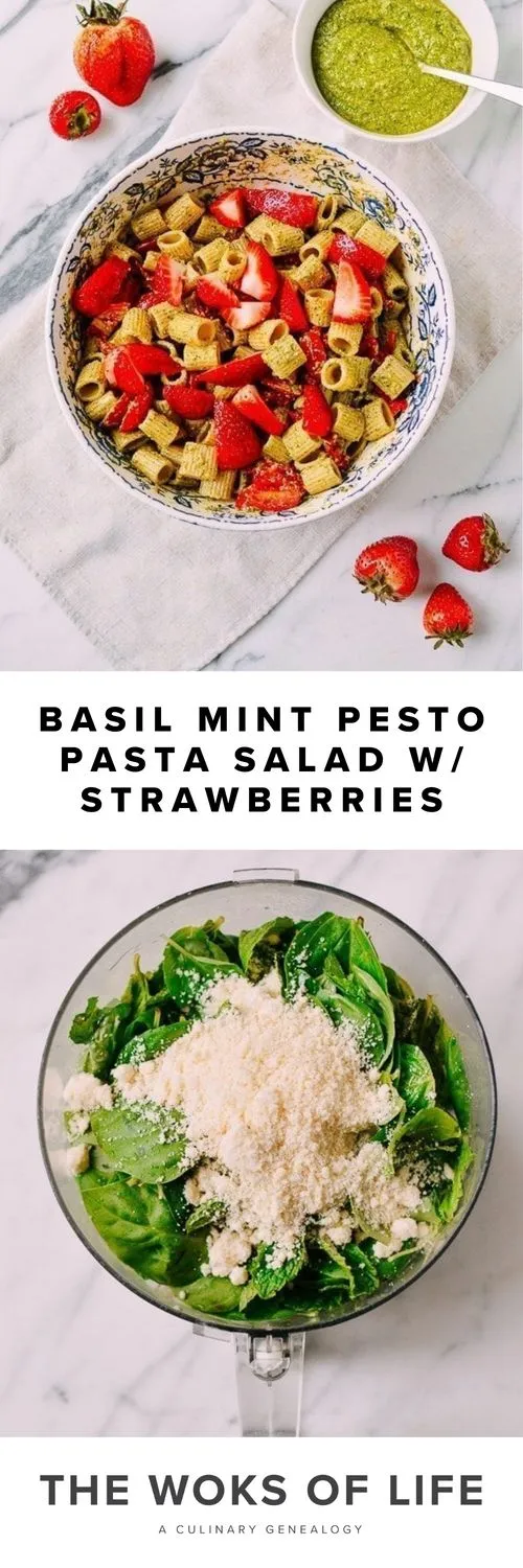 Basil Mint Pesto Pasta with Tomatoes and Strawberries