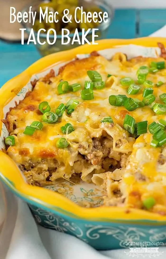 Beefy Mac and Cheese Taco Bake