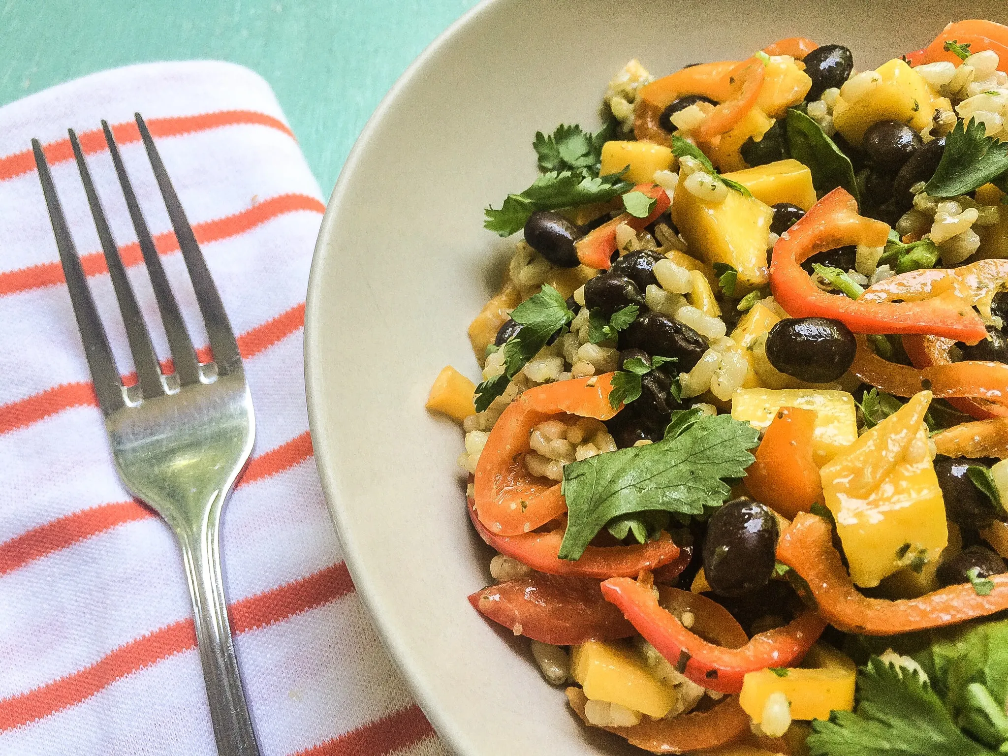 Black Bean Mango Rice Bowl with Cilantro Vinaigrette