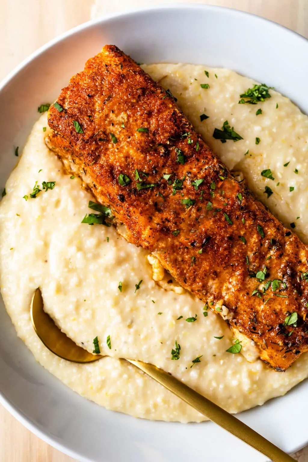 Blackened Salmon and Quick Cheddar Grits