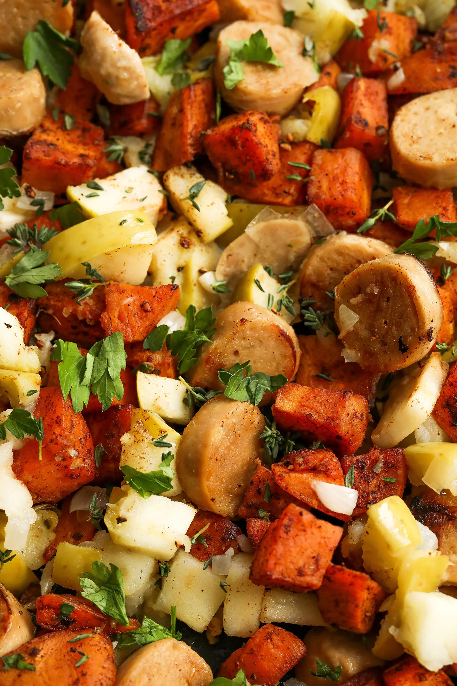 Bramley Apple Sweet Potato Sausage Hash