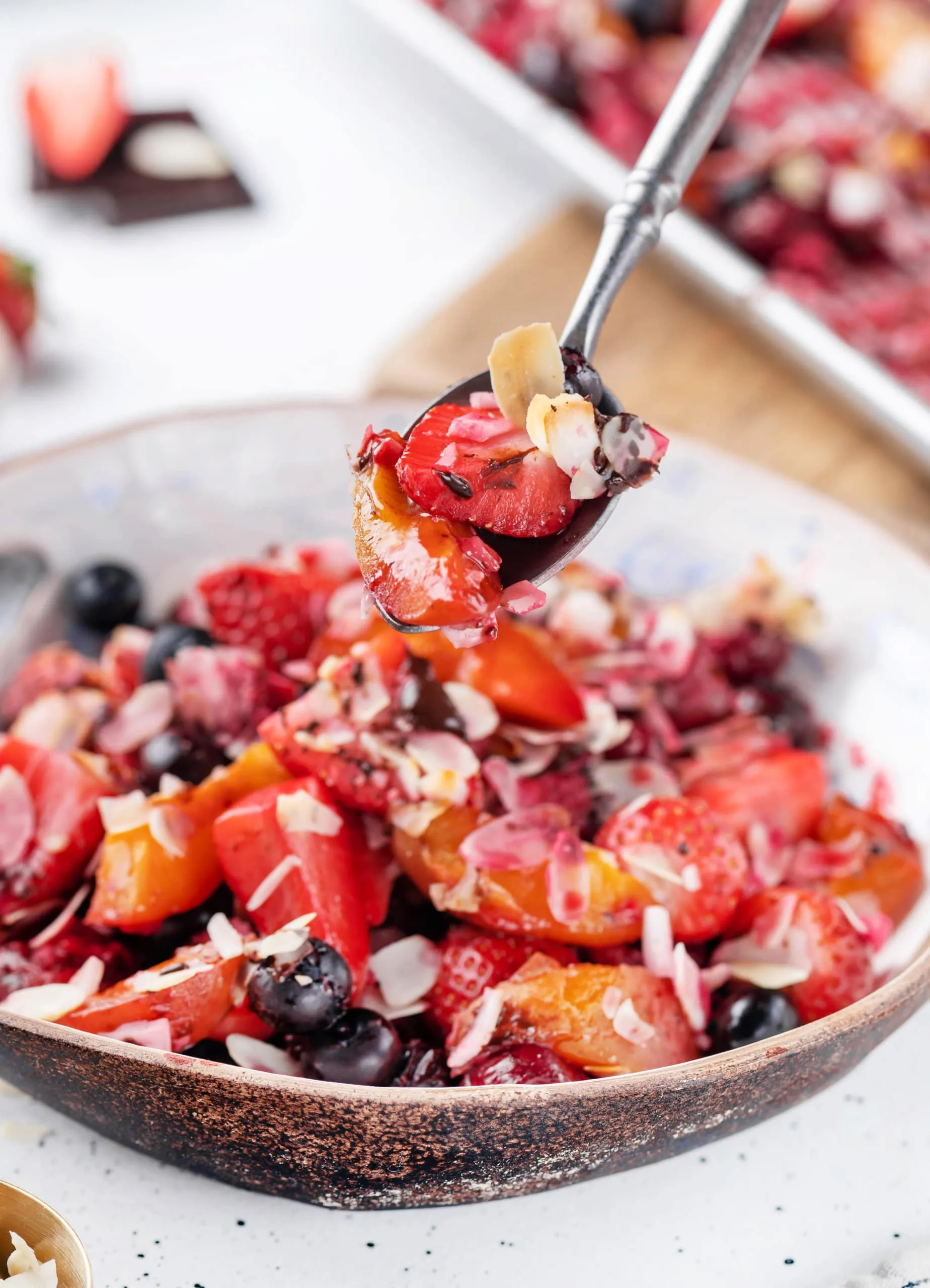 Breakfast Fruit Salad with Chocolate Sauce