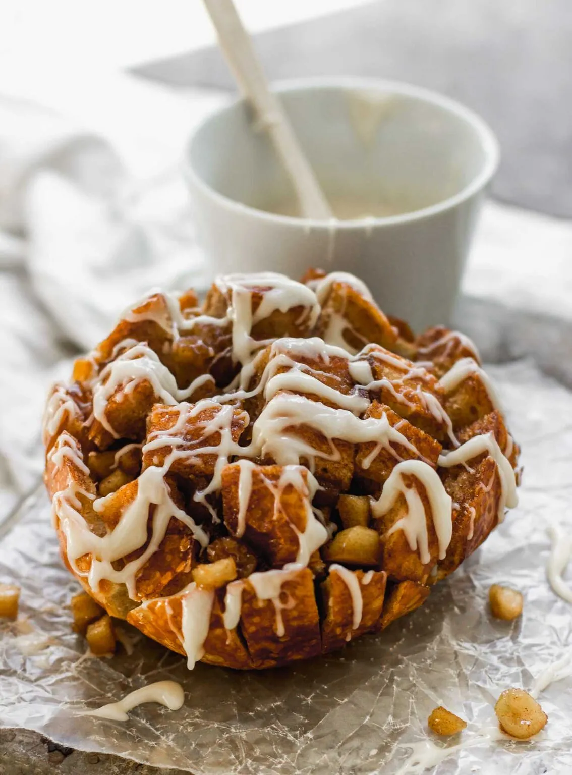 Brown Butter Caramel Apple Pull Apart Bread with Cream Cheese Icing