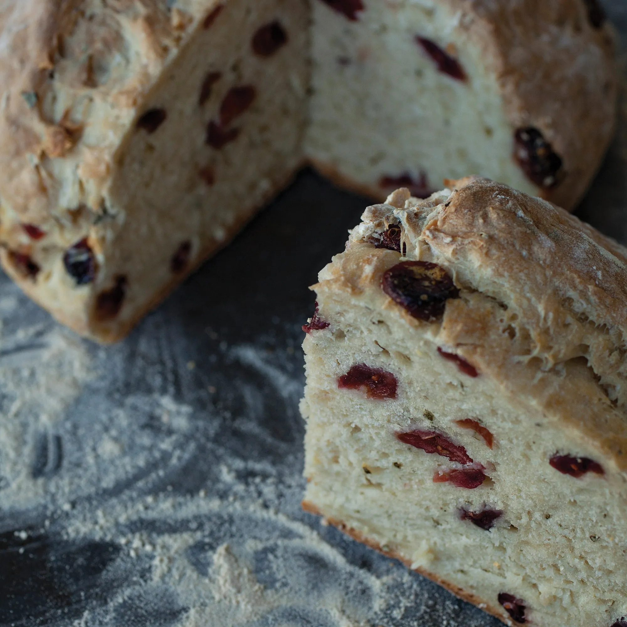Browned Butter Cranberry Lemon and Rosemary Soda Bread