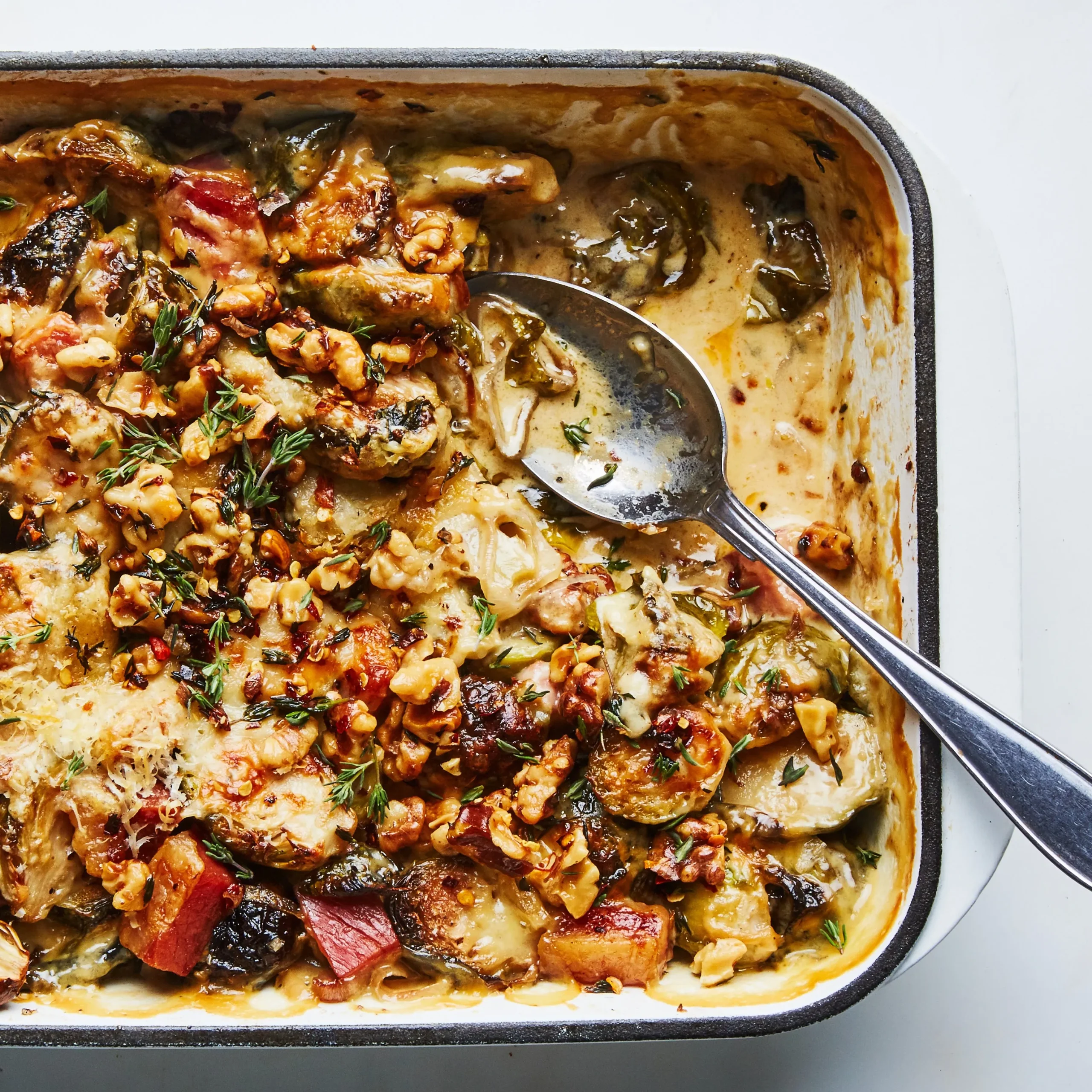 Brussels Sprouts Gratin with Pearl Onions and Gruyere