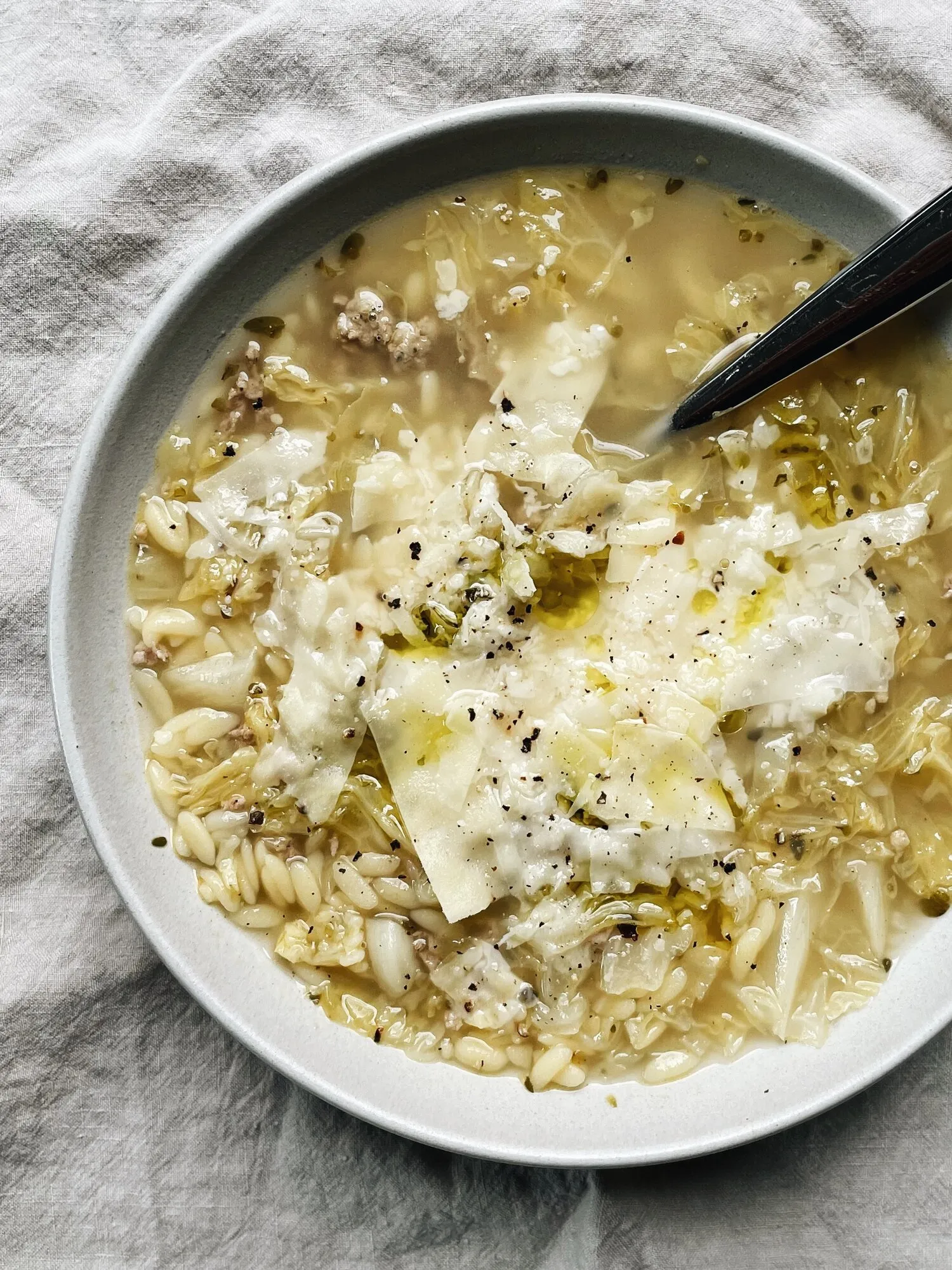 Cabbage Soup with Orzo Pasta