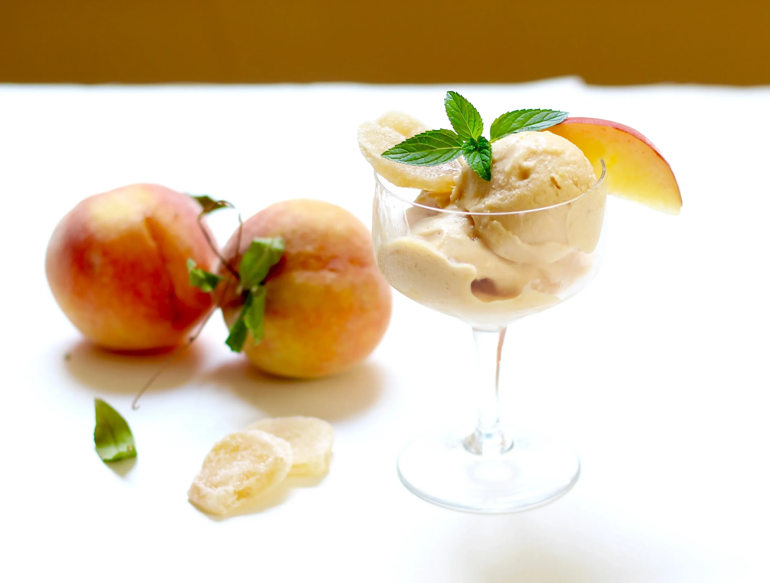 Candied Ginger Peach Sherbet