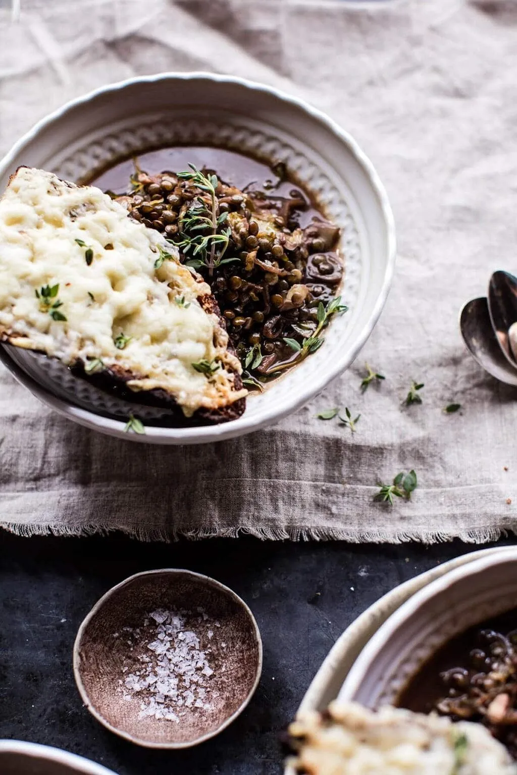 Caramelized Onion French Lentils and Cheesy Toast