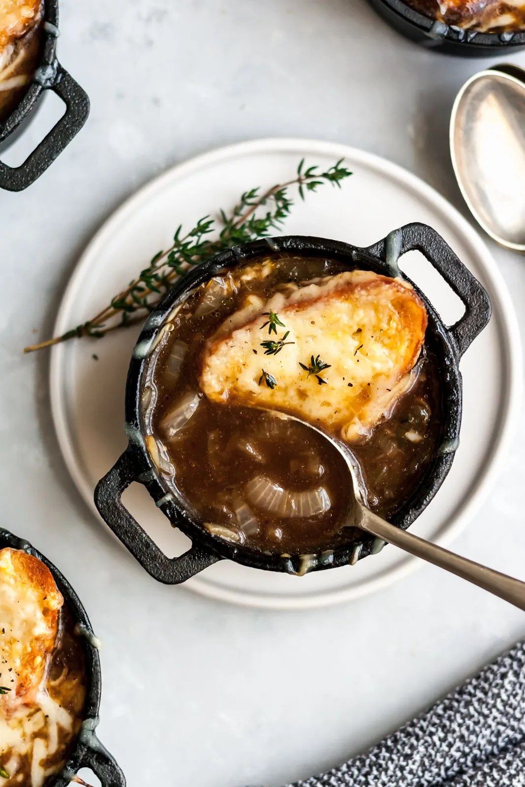Caramelized Onion and Shiitake Soup with Gruyere Blue Cheese Toasts