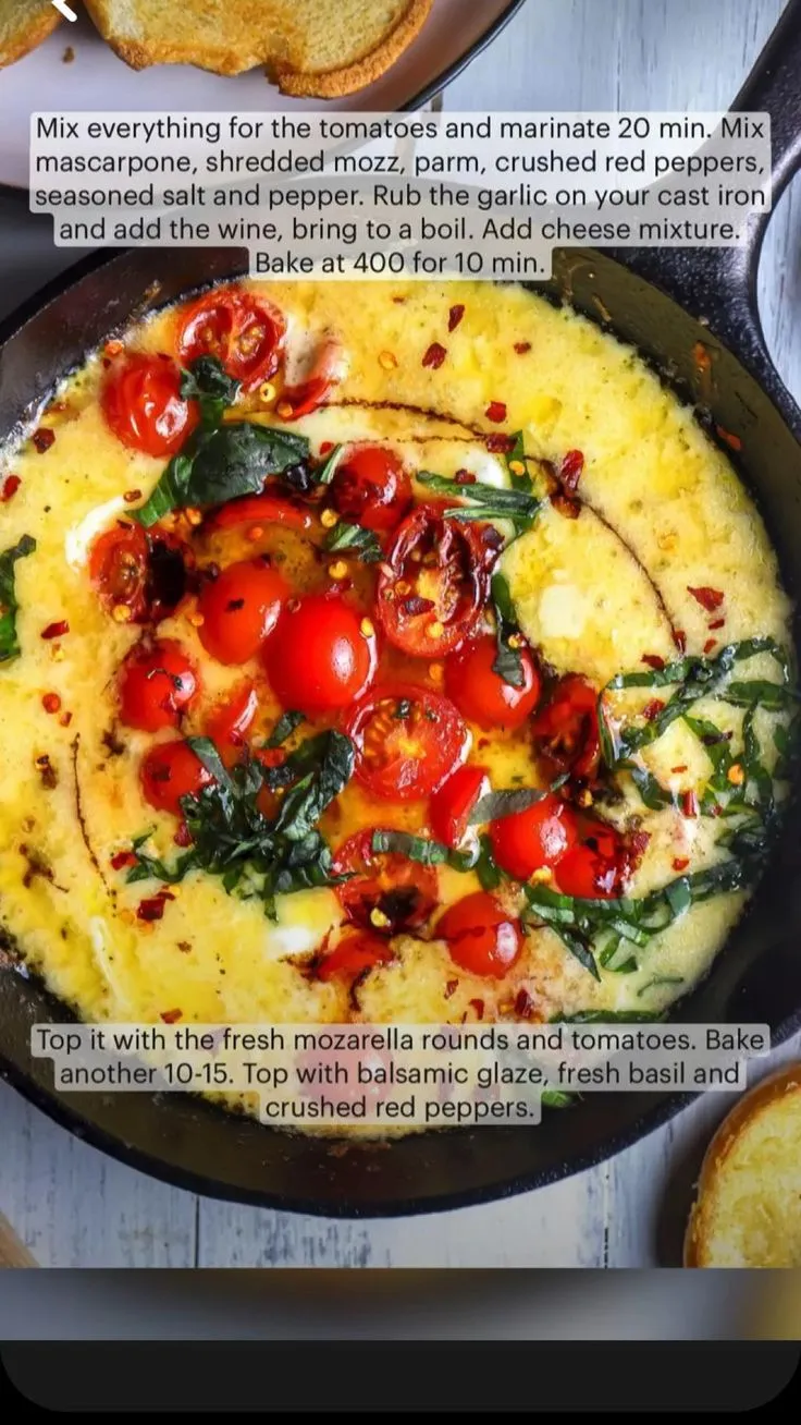 Cast Iron Caprese Dip with Low Carb Bagel Chips