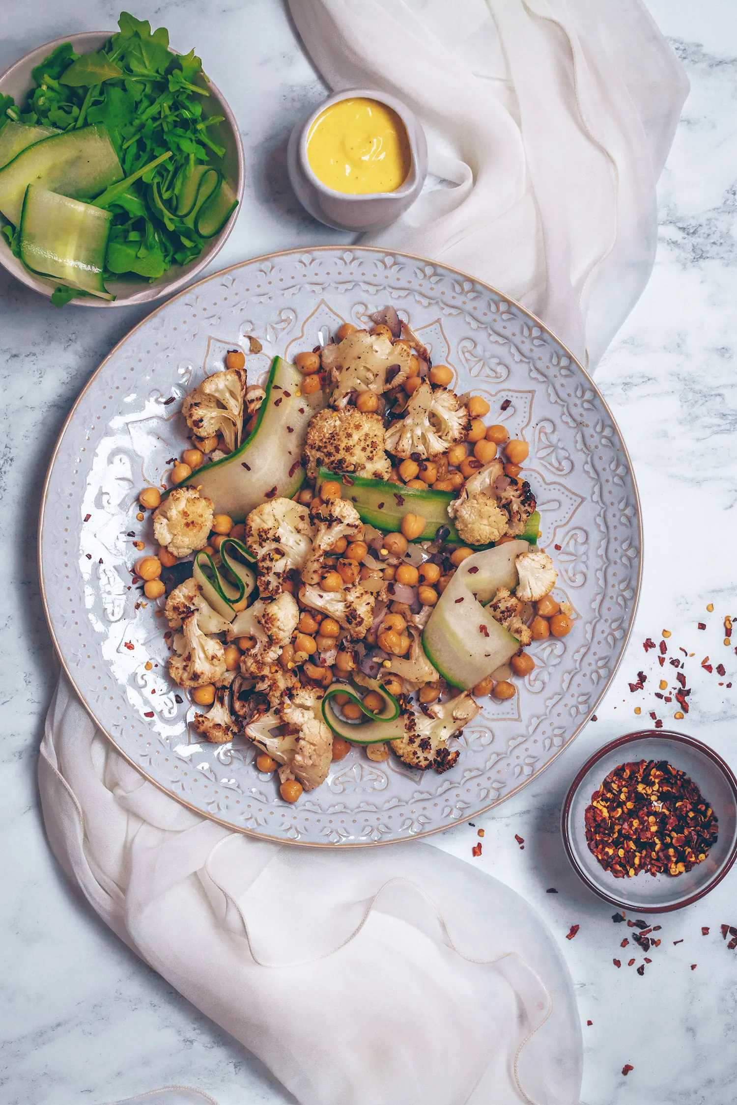 Cauliflower Chickpea Salad with Turmeric Tahini Dressing