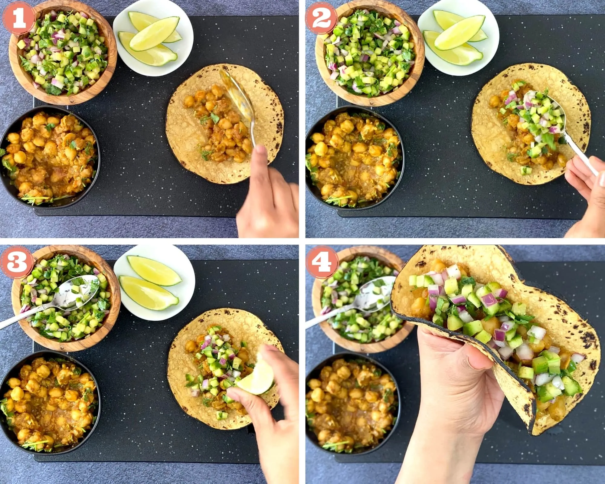 Chana Masala Tacos Cucumber Salsa