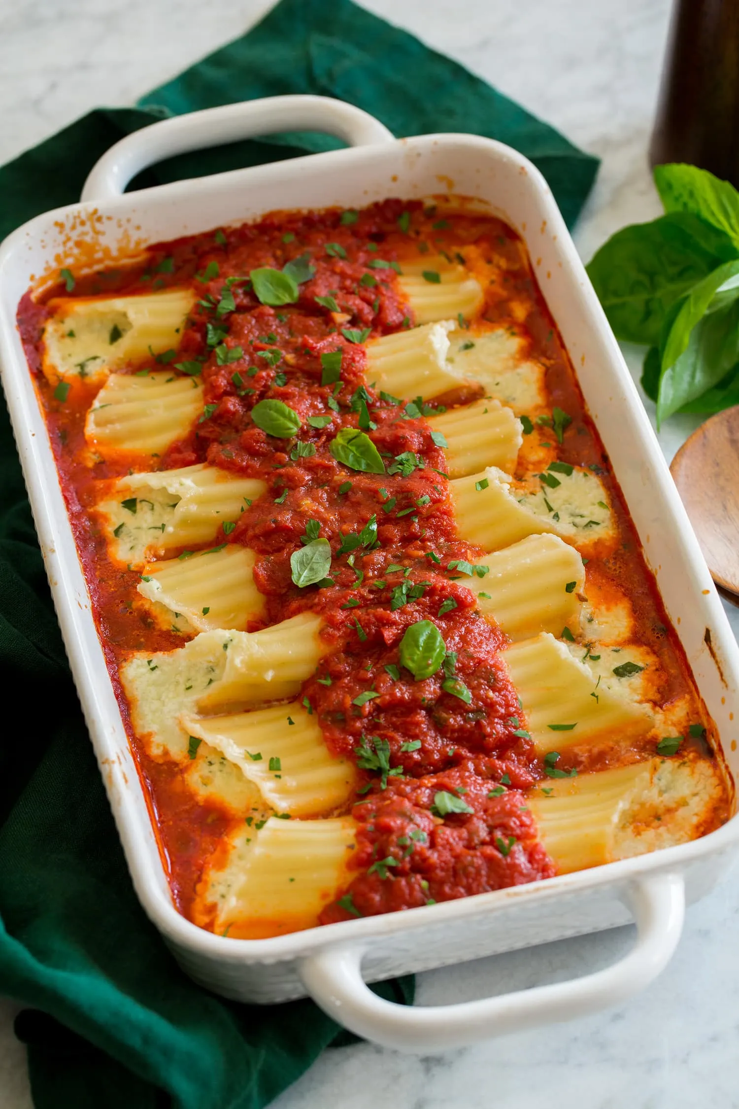 Cheese Stuffed Manicotti with Meat Sauce