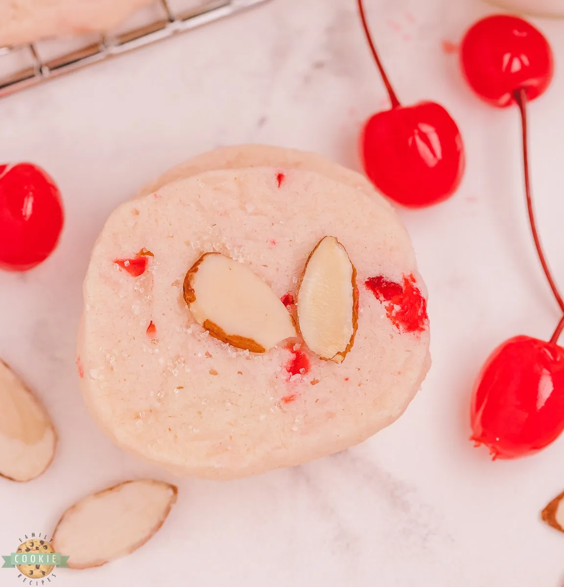 Cherry Almond Coconut Shortbread Cookies