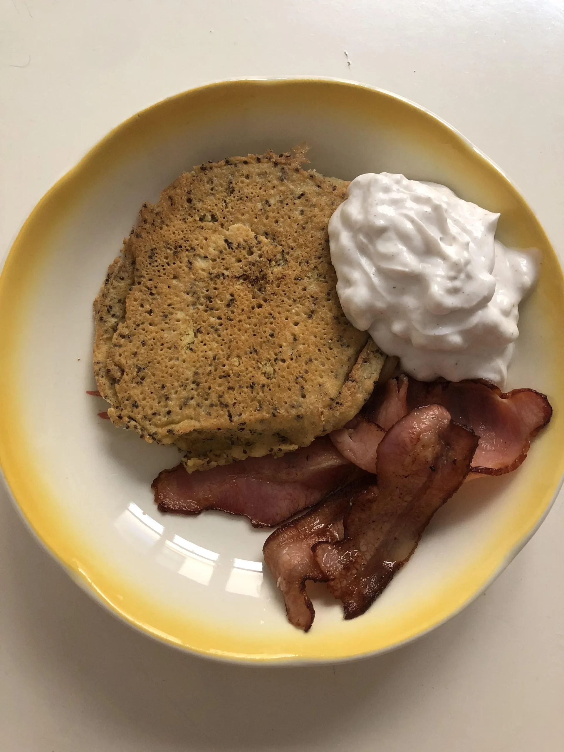 Chia Pancakes Avocado Sauce Bacon