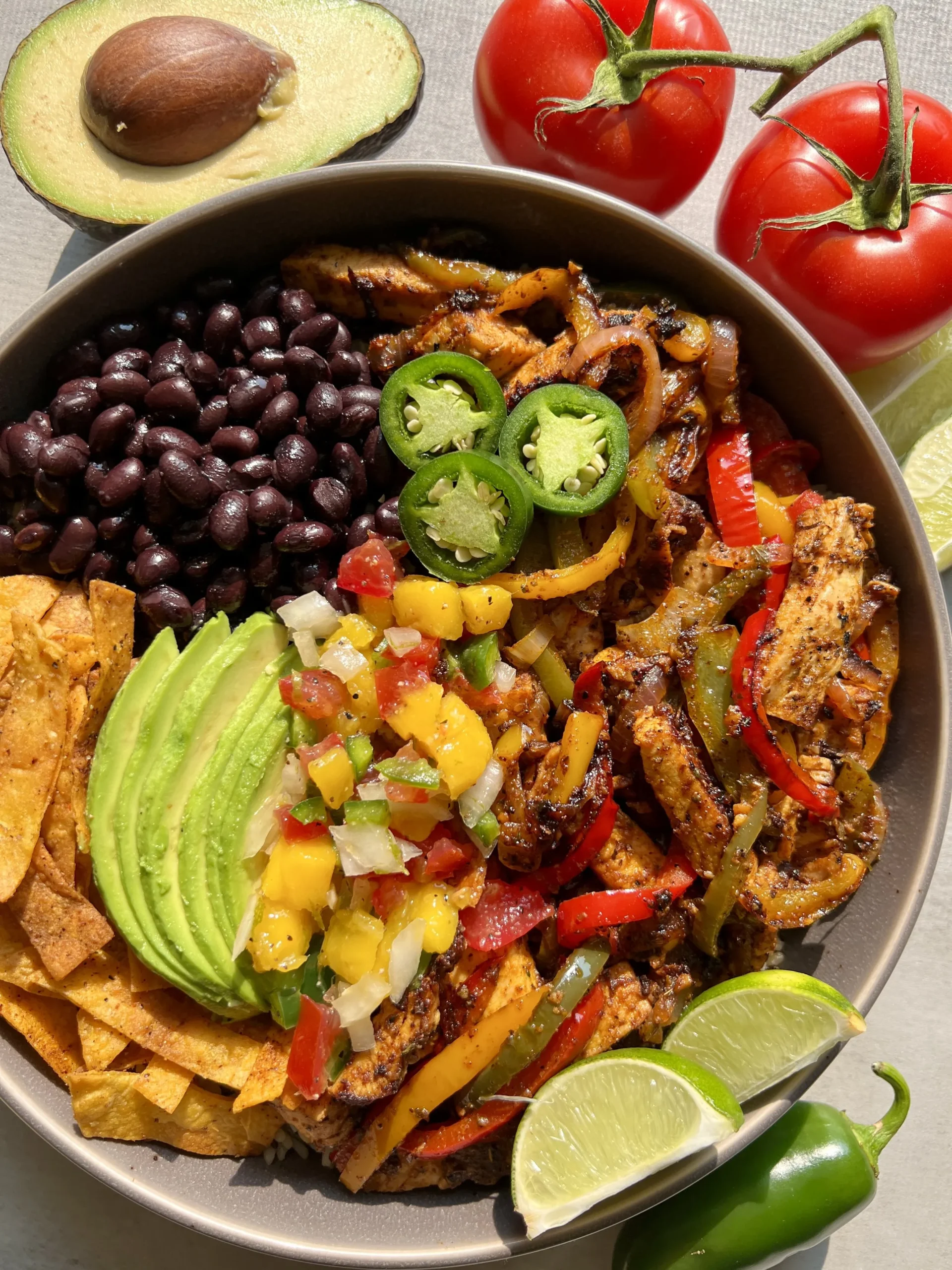 Chicken Fajita Bowl with Mango Salsa
