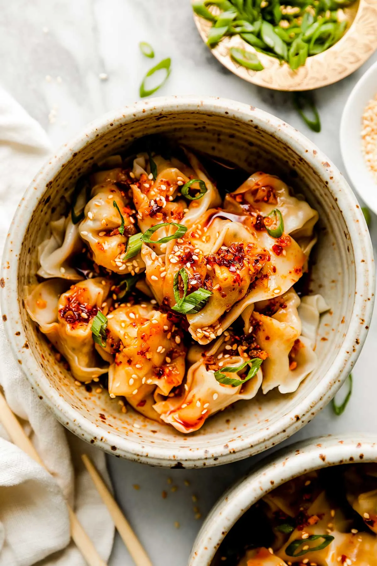 Chicken Wontons with Chili Oil