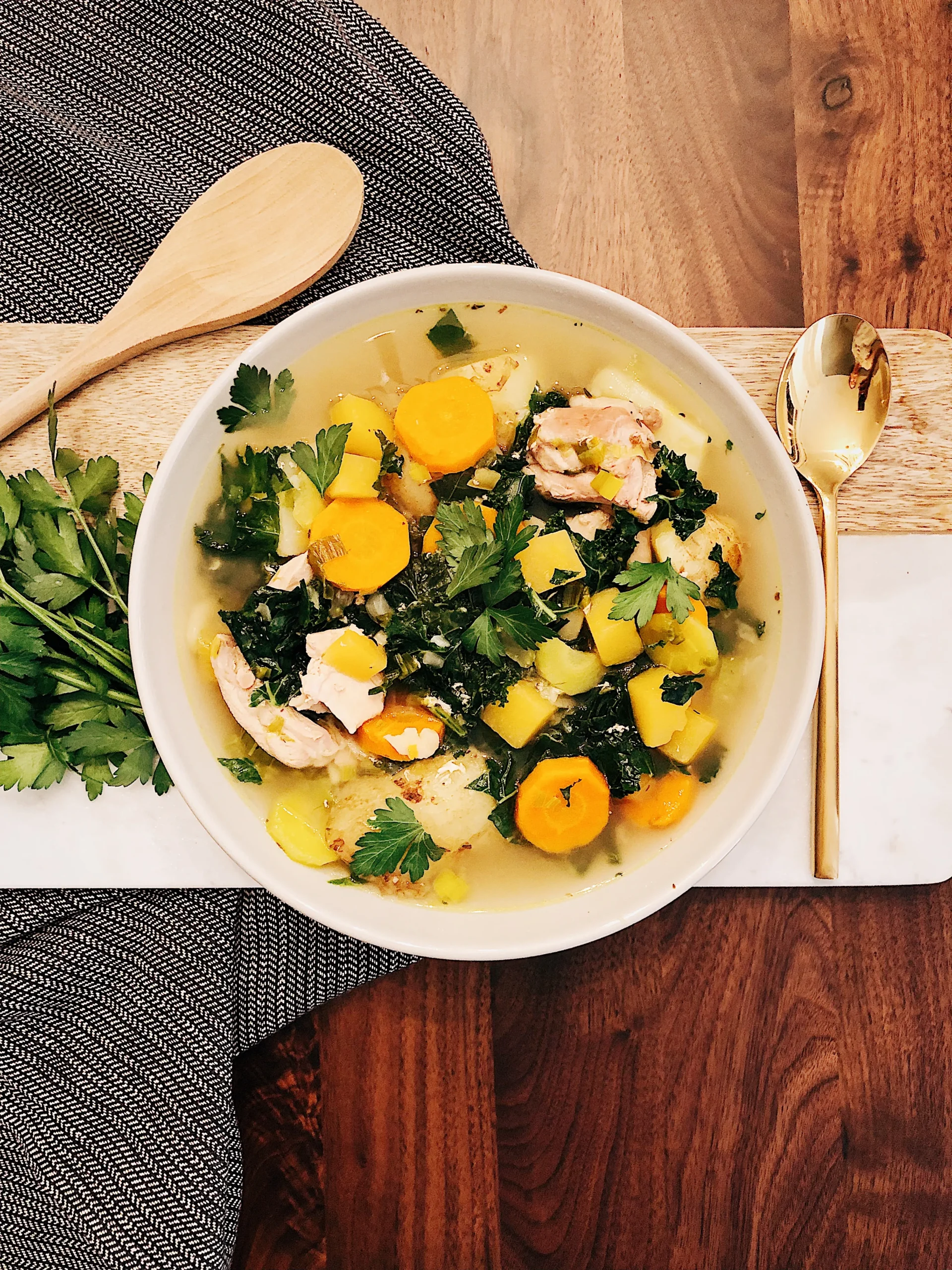 Chicken with Olive Leek Sauce over Kale