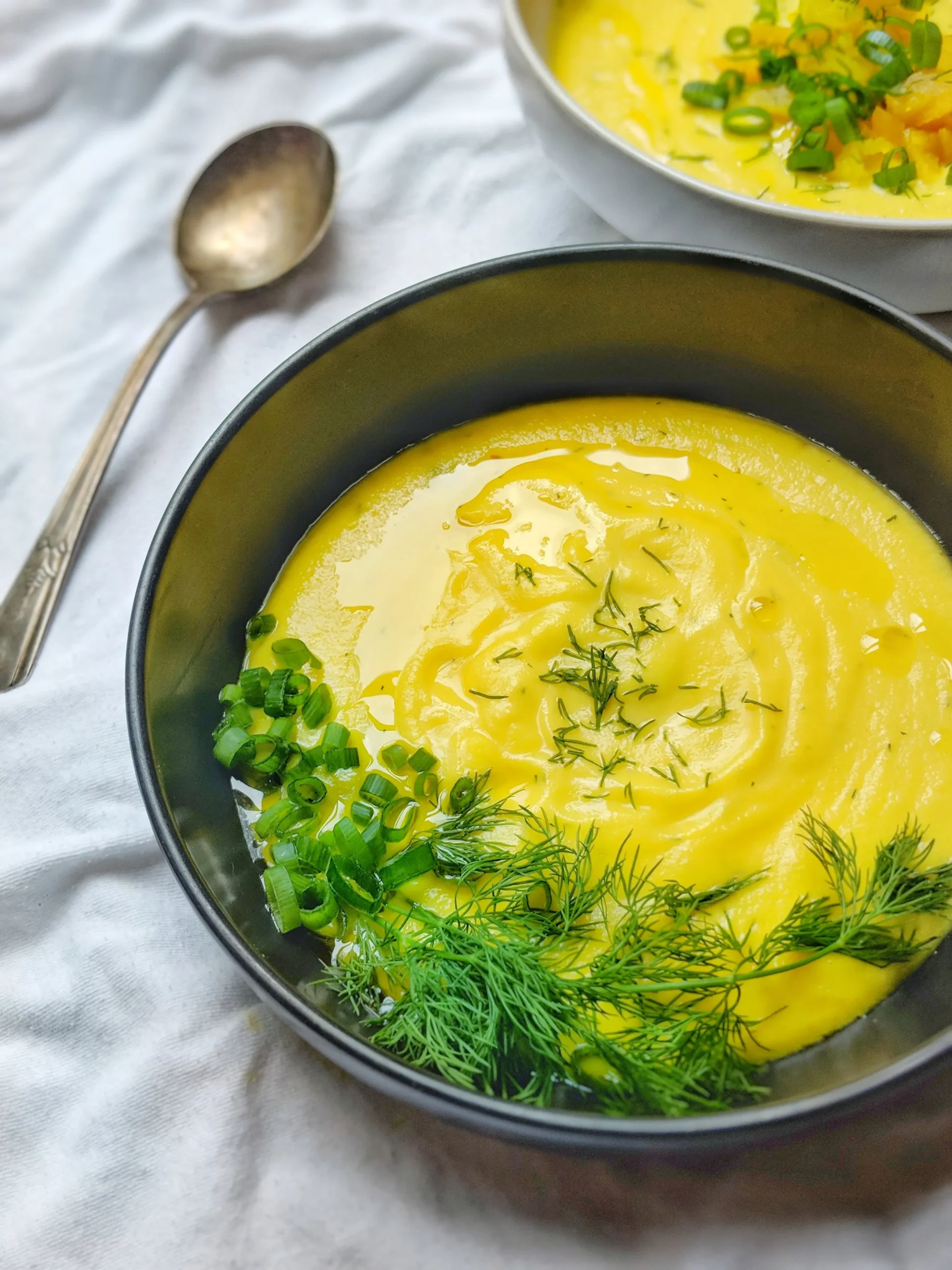 Chilled Golden Beet Soup with Dill Beet Greens Gremolata