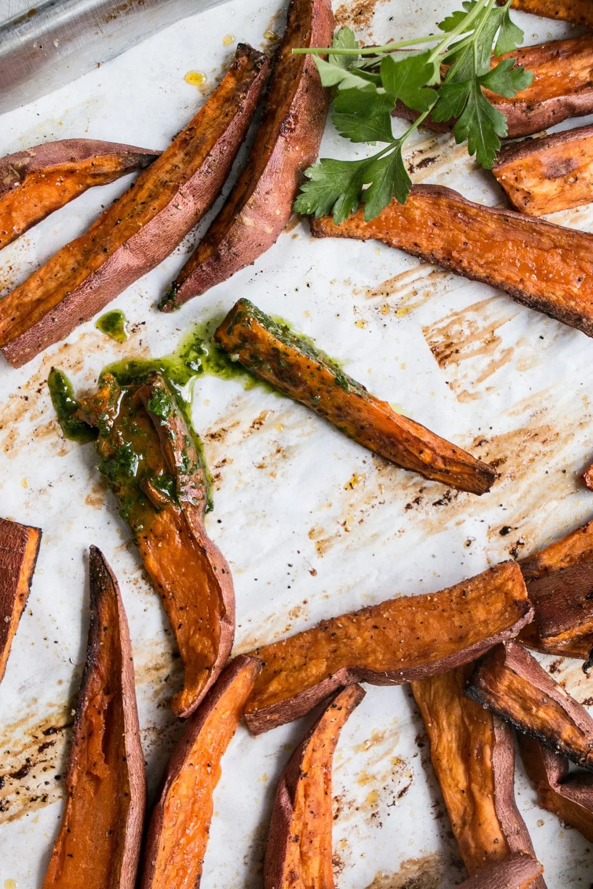 Chimichurri Loaded Sweet Potato Fries