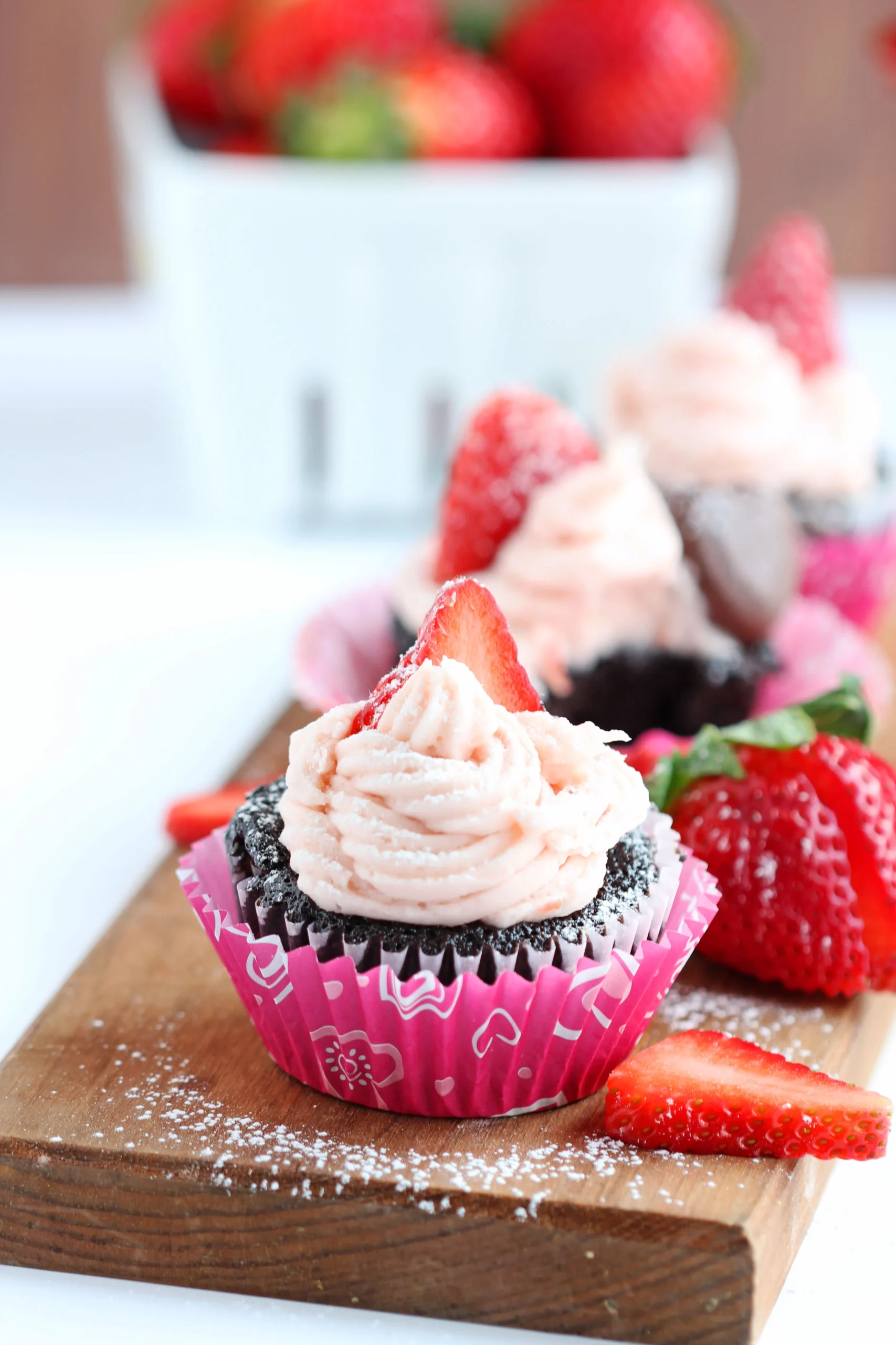 Chocolate Bourbon Cupcake with Strawberry Frosting