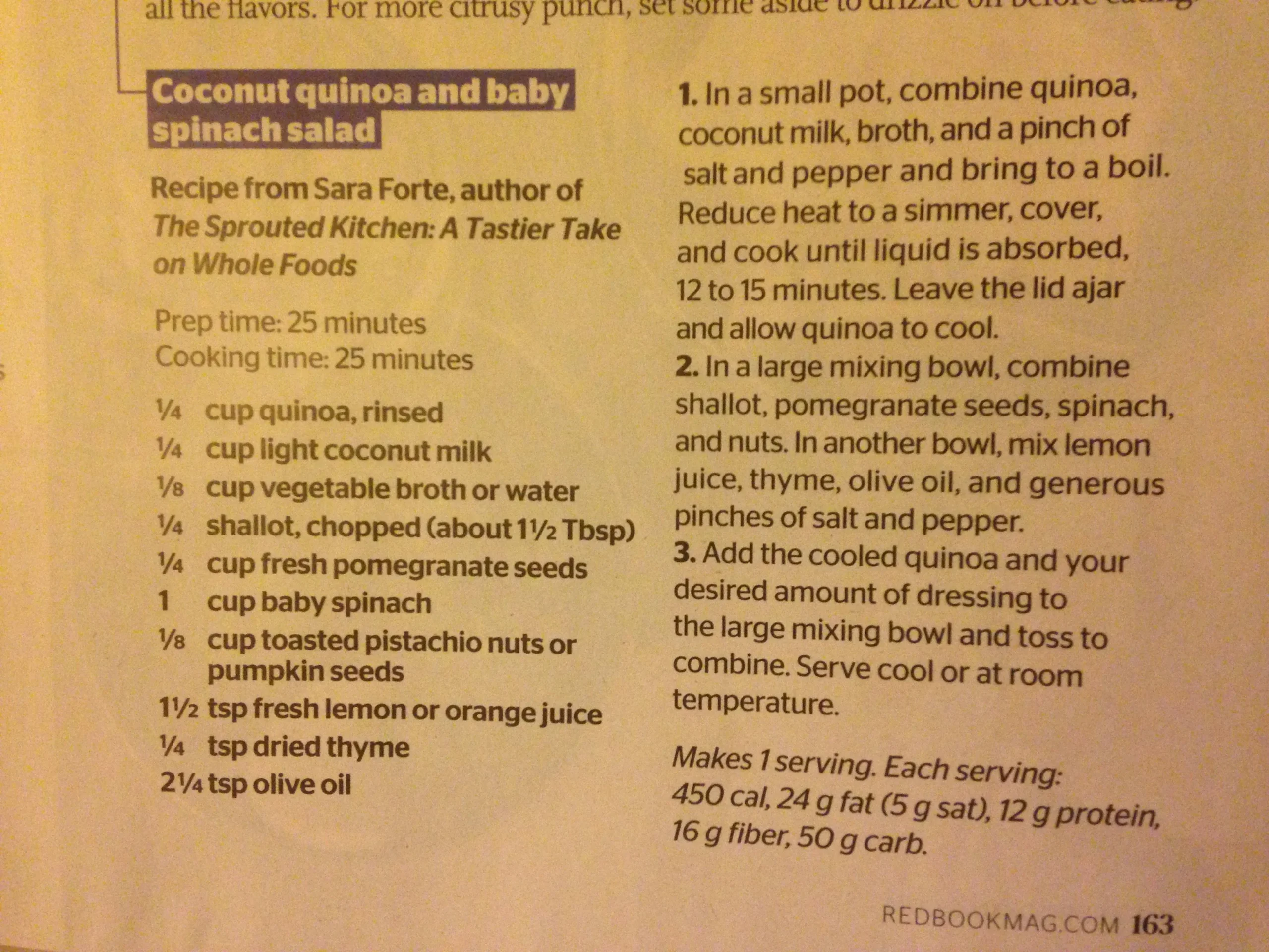 Coconut Quinoa and Baby Spinach Salad