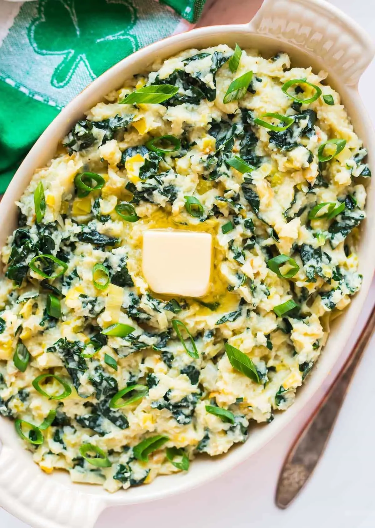 Colcannon Inspired Cauliflower Mash