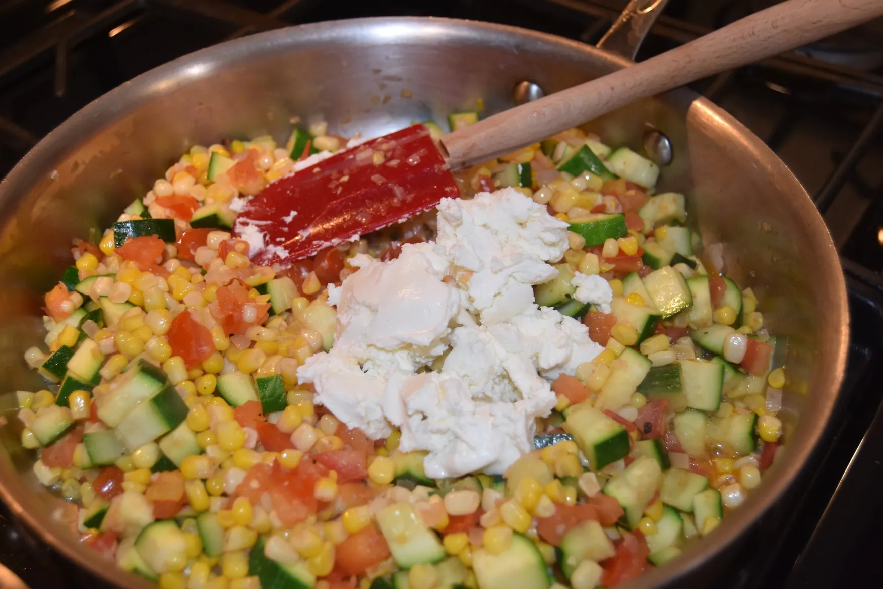 Corn Zucchini Tomatoes with Goat Cheese