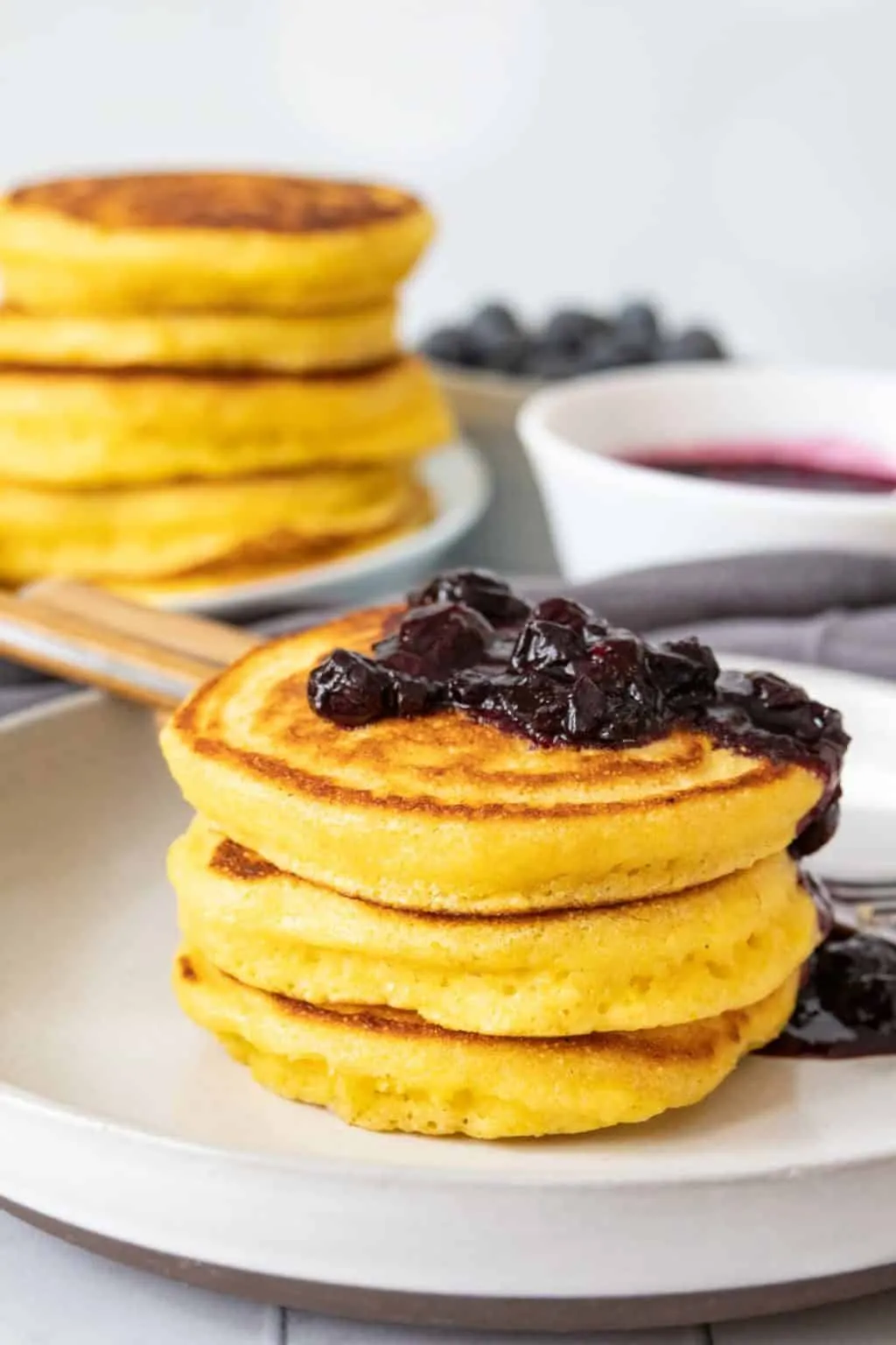 Cornmeal Pancakes with Blueberry Pepper Sauce