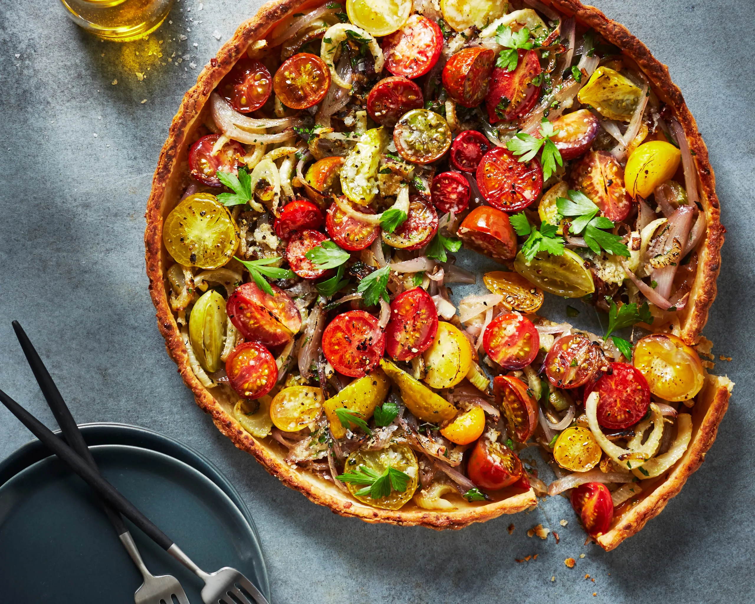 Courgette Fennel and Tomato Tarts with Stilton