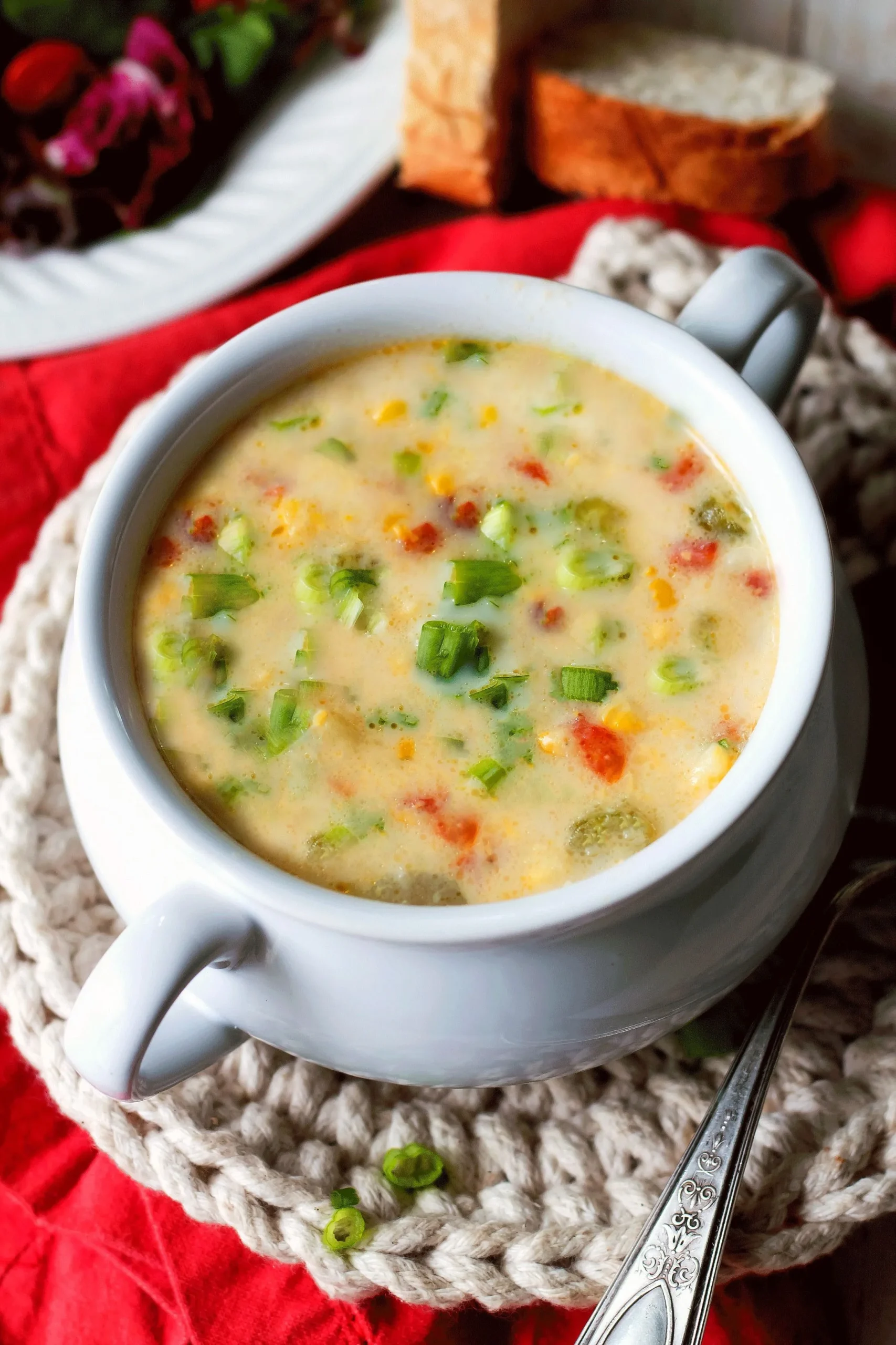 Creamy Cheddar Cauliflower Corn Chowder