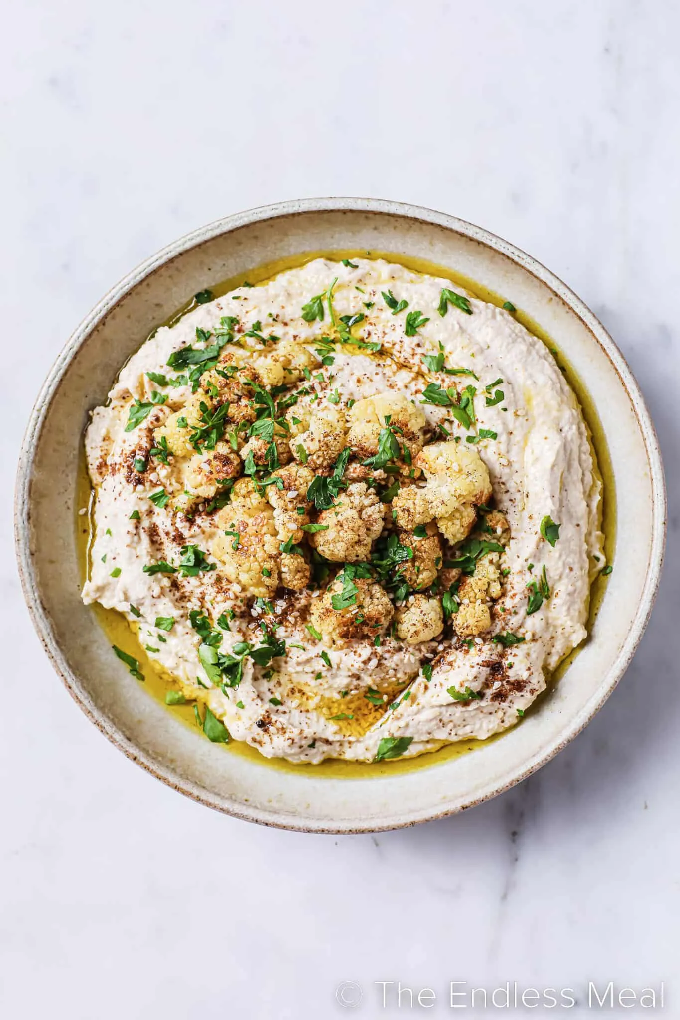 Crispy Fried Cauliflower and Creamy Hummus Dip