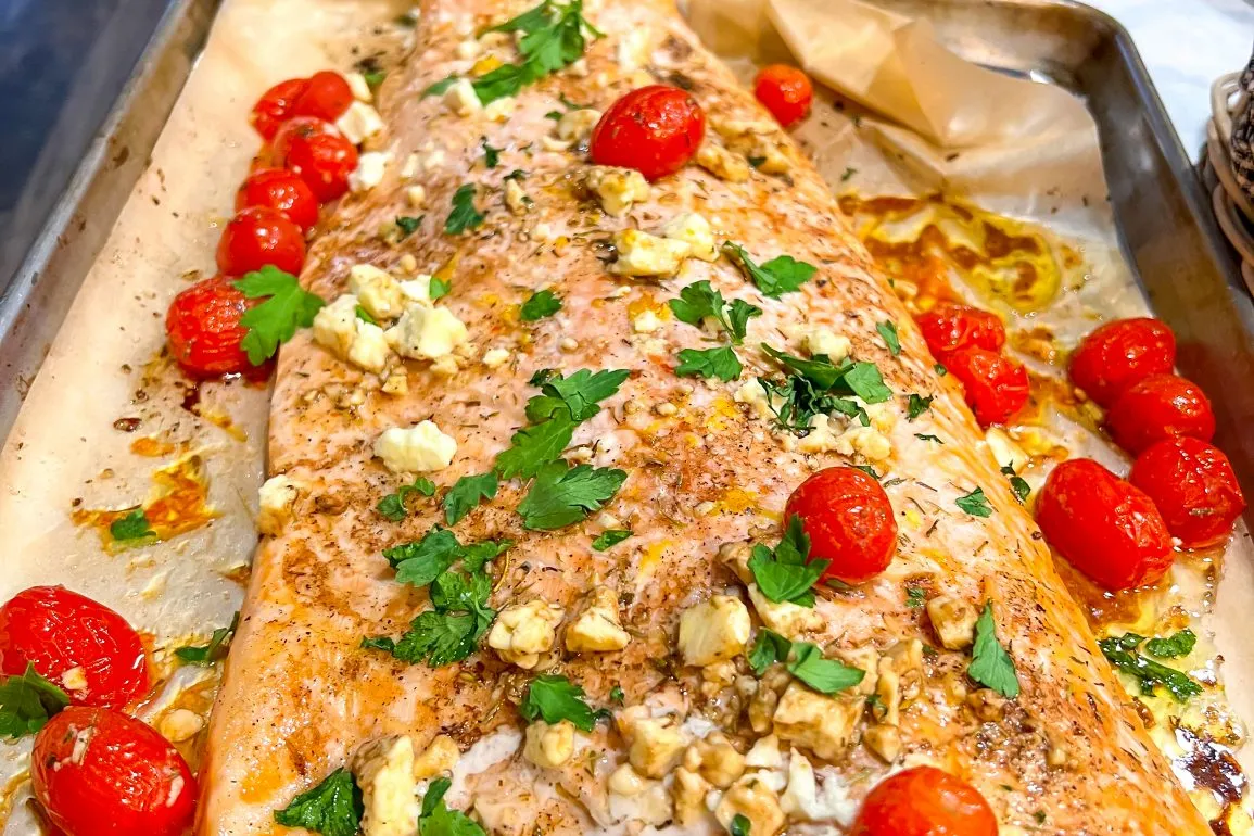 Crispy Salmon with Blistered Tomatoes and Pasta
