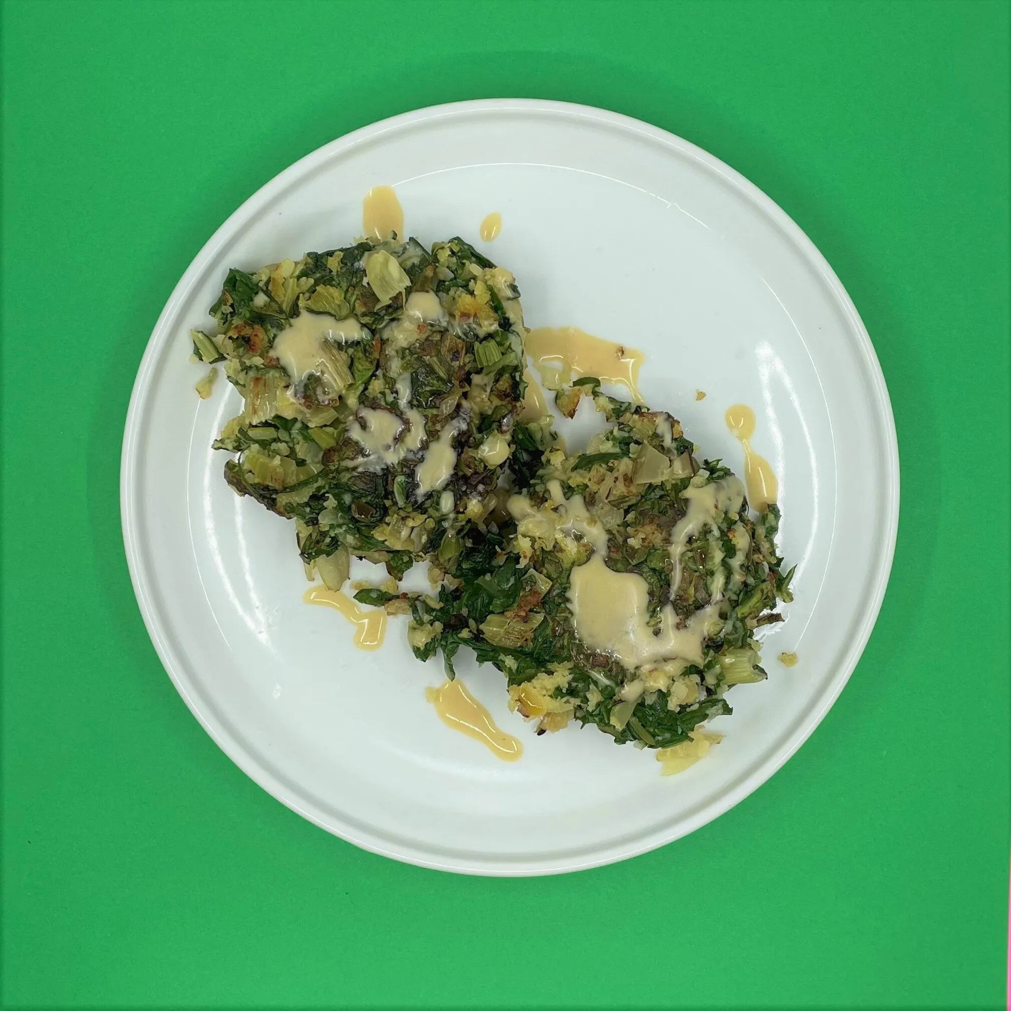 Crispy Swiss Chard Cakes with Mascarpone Creamed Spinach