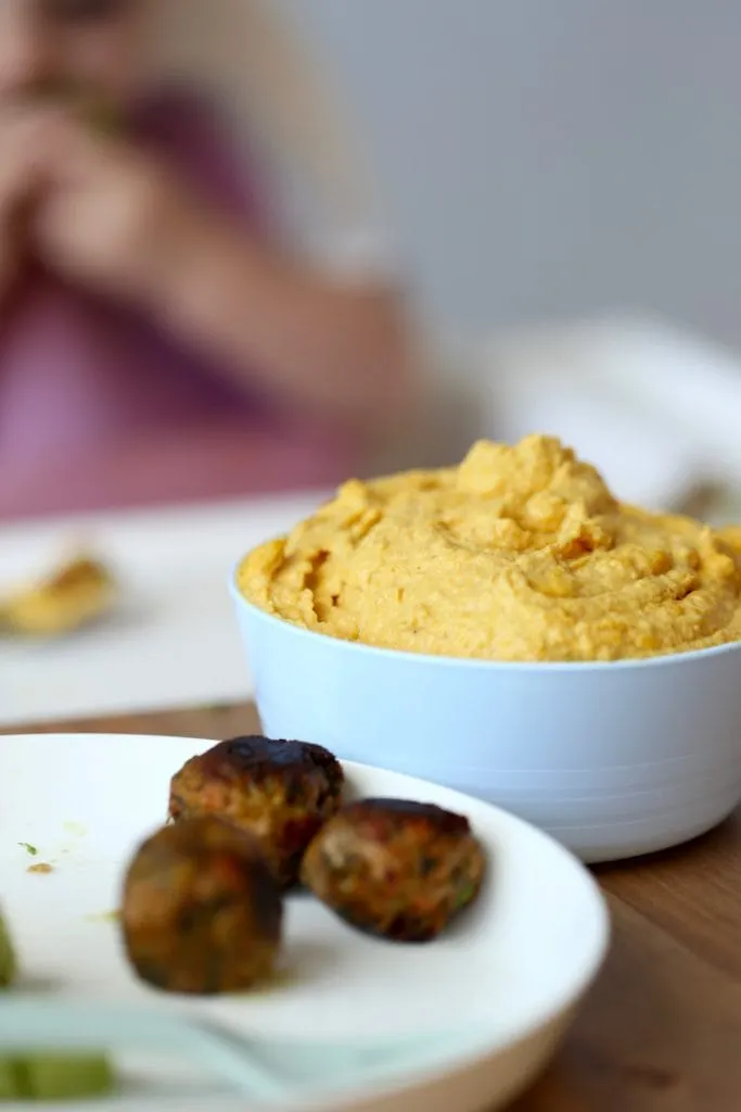 Curried Carrot White Bean Hummus Mom and Kid Approved