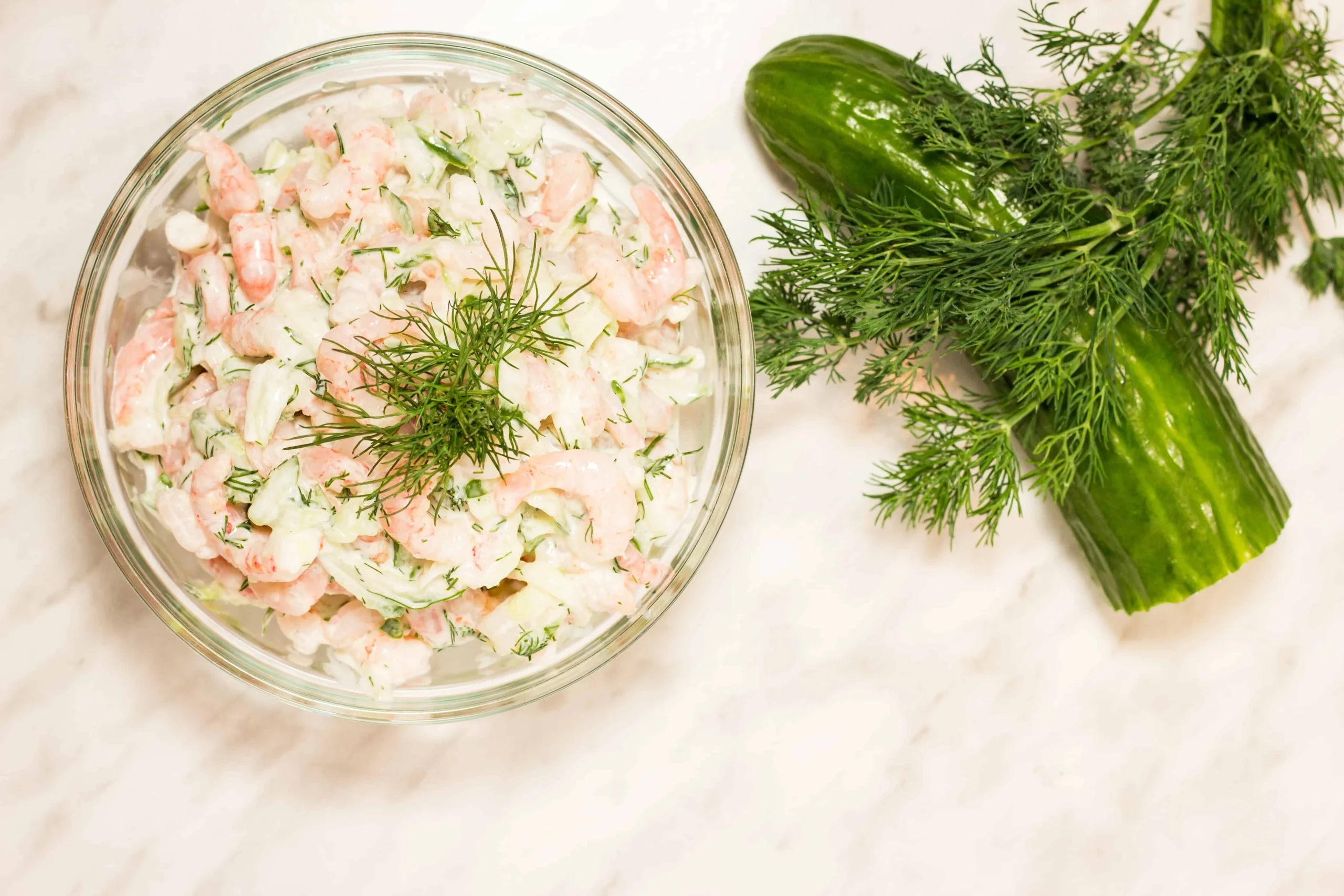 Dill Cucumber Soup with Grilled Shrimp