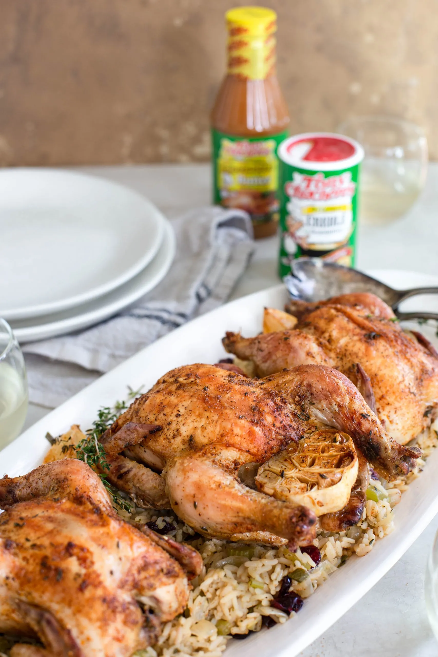Doms Cornish Hens with Porcini Rice Stuffing